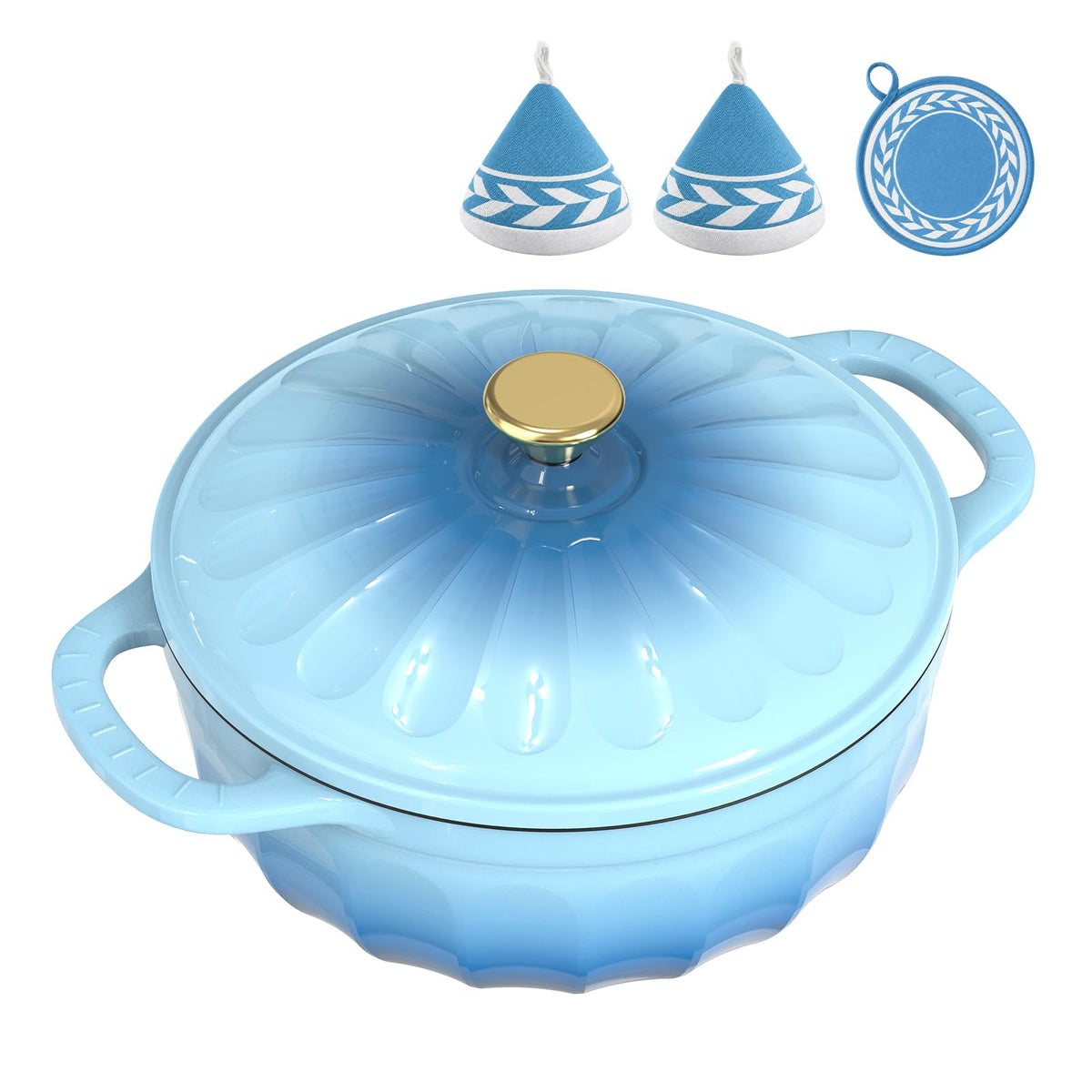 ROVSUN 7.5 QT Enameled Cast Iron Round Dutch Oven Blue Gradient