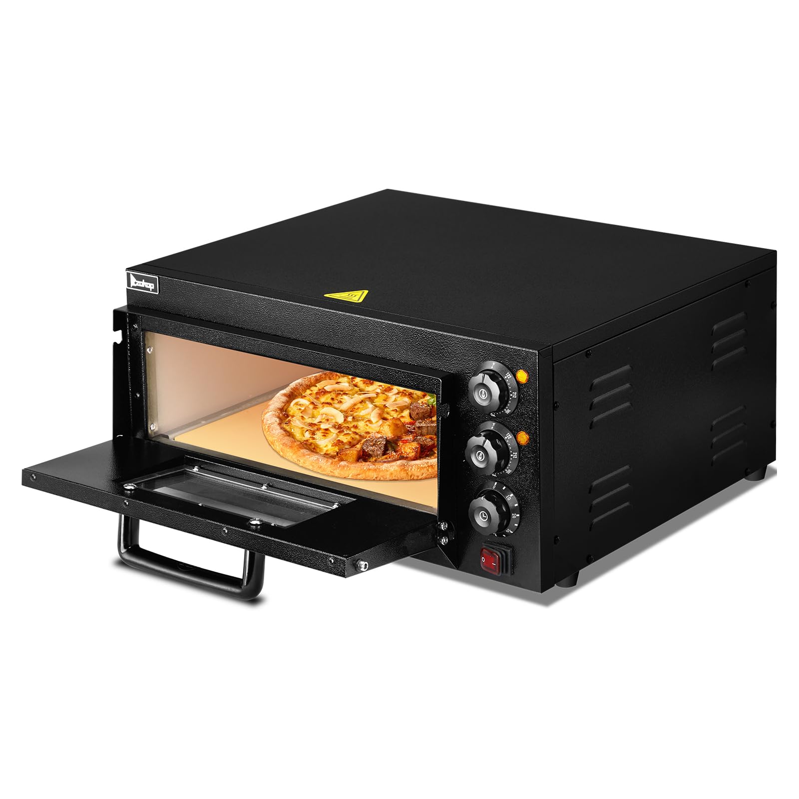 14" 2000W 110V Single Deck Pizza Oven with Visible Window Black