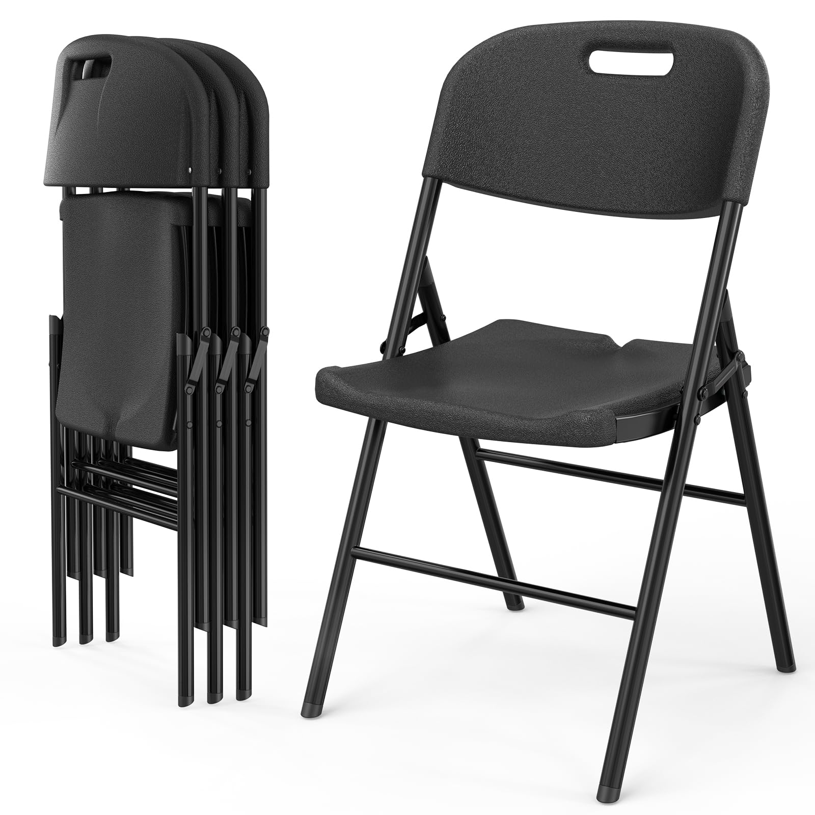 Portable HDPE Plastic Folding Chair with Steel Frame Black