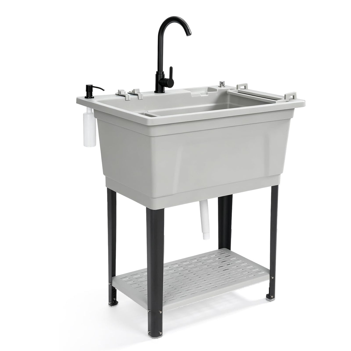 ROVSUN 32" X 24" Heavy Duty Plastic Laundry Tub with Storage Shelf Gray
