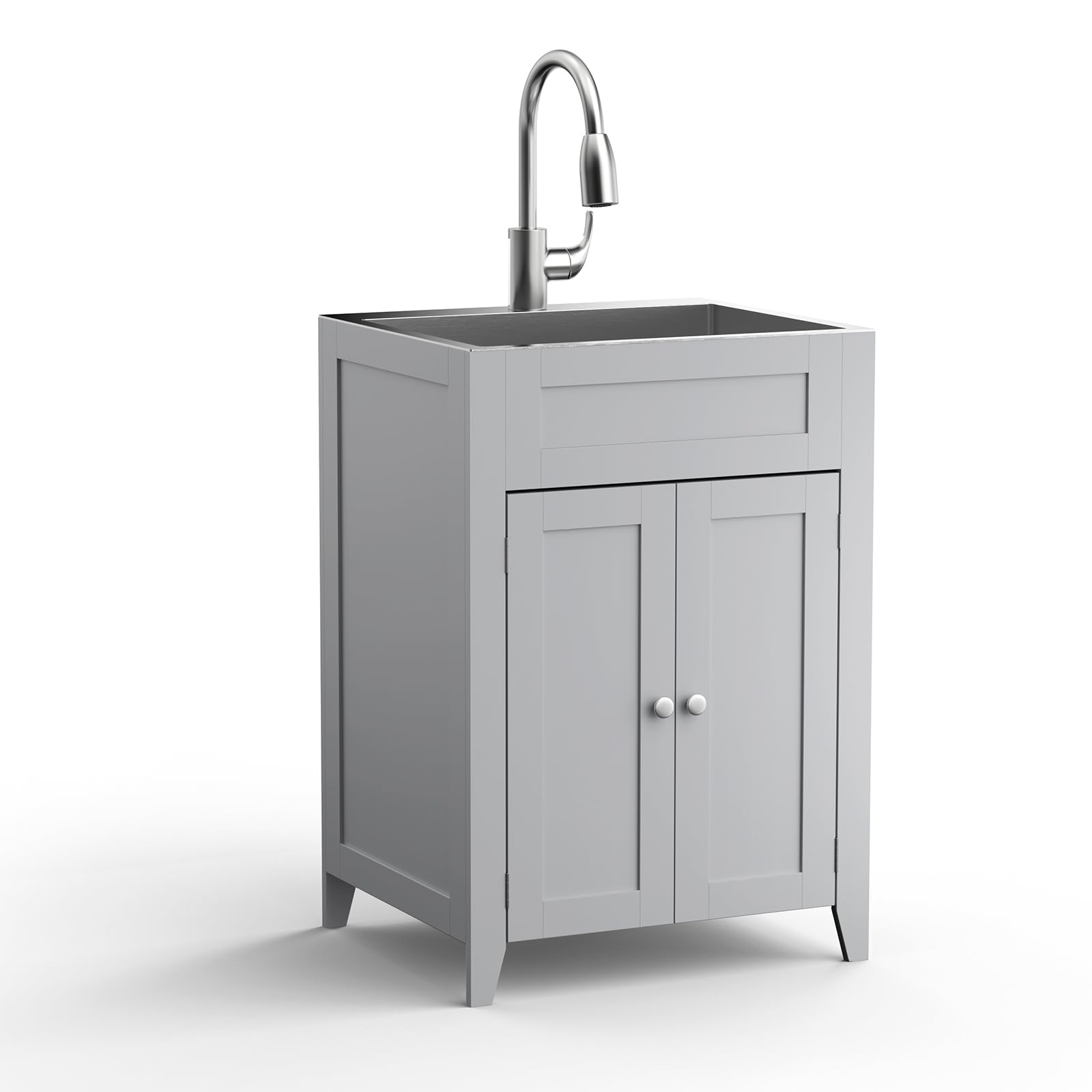 ROVSUN 24" x 20" Utility Sink with Cabinet for Kitchen Laundry Room Grey