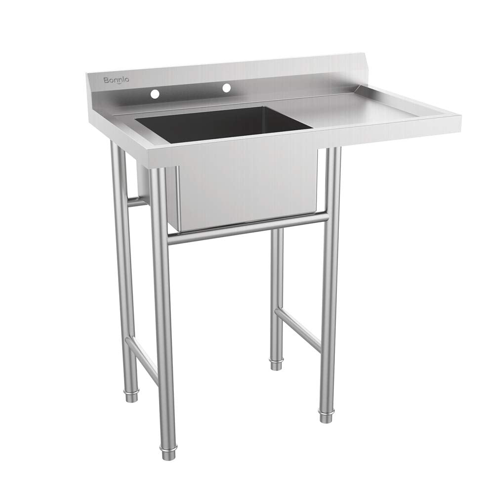 ROVSUN 36" x 21" 1 Compartment 304 Stainless Steel Sink with Right Drainboard