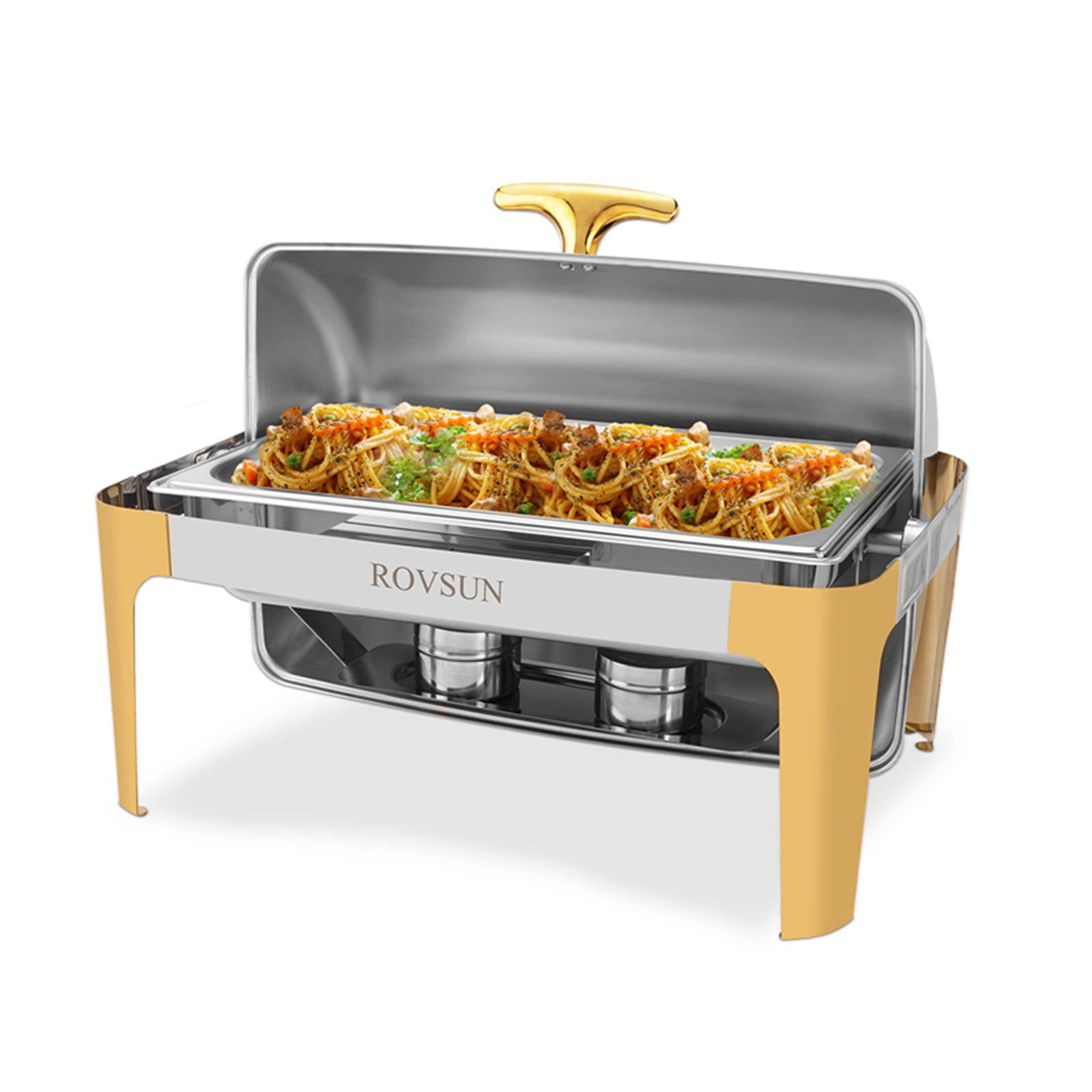 ROVSUN 9 QT Roll Top Rectangle Silver Gold Chafing Dish Set
