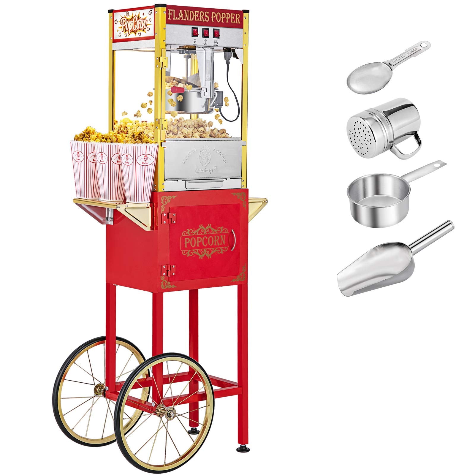 ROVSUN 8 oz Red Popcorn Machine with Cart