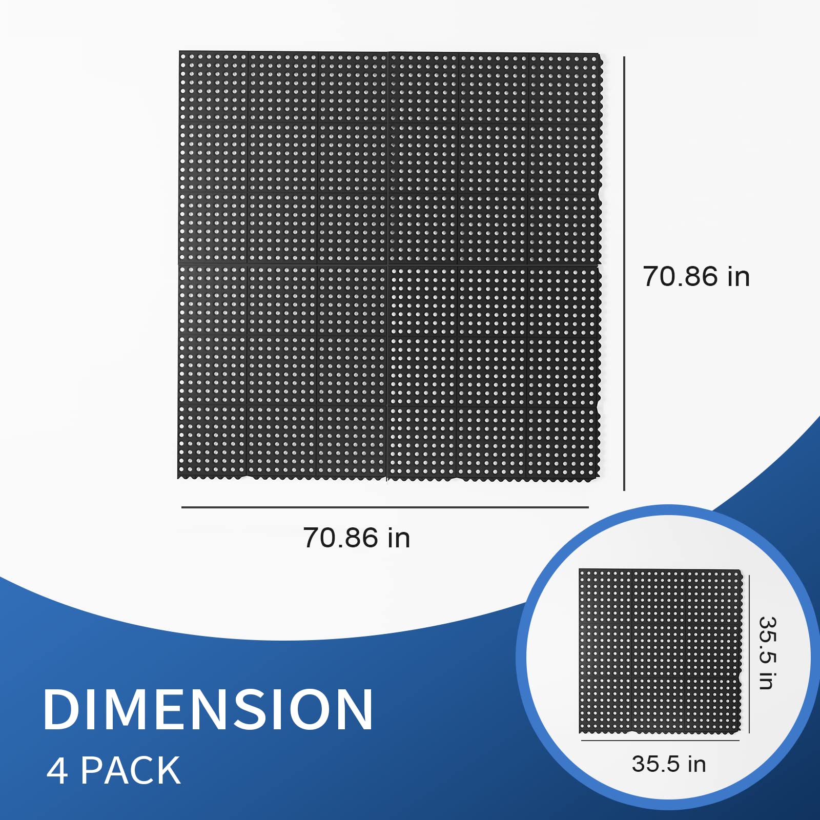 ROVSUN 36" x 36"(3 x 3 FT) Rubber Floor Mat Anti-Fatigue Non-Slip with Holes