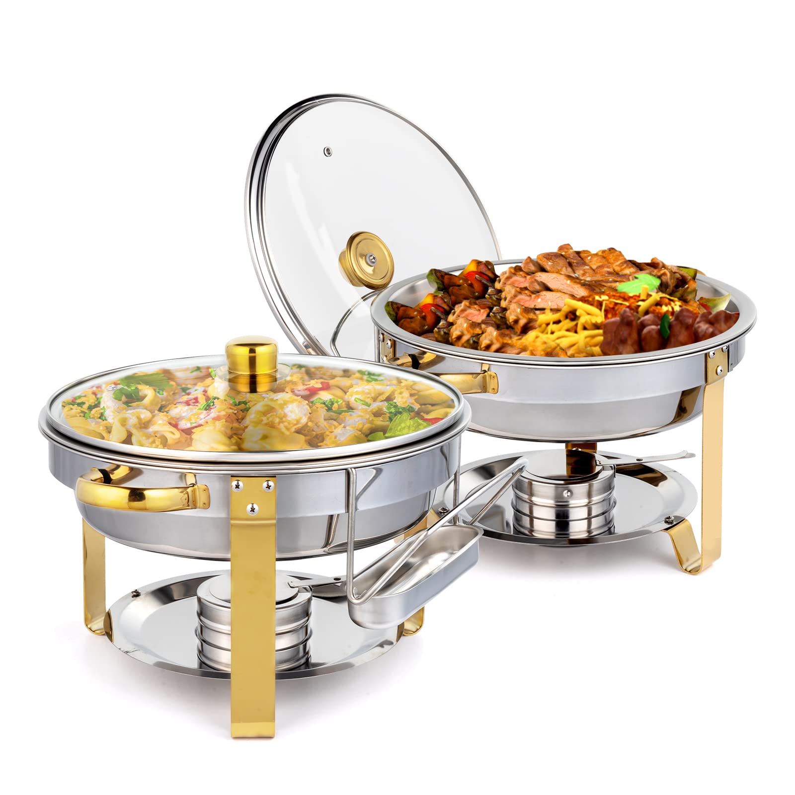 ROVSUN 5 QT Round Gold Chafing Dish Set with Glass Lid & Lid Holder
