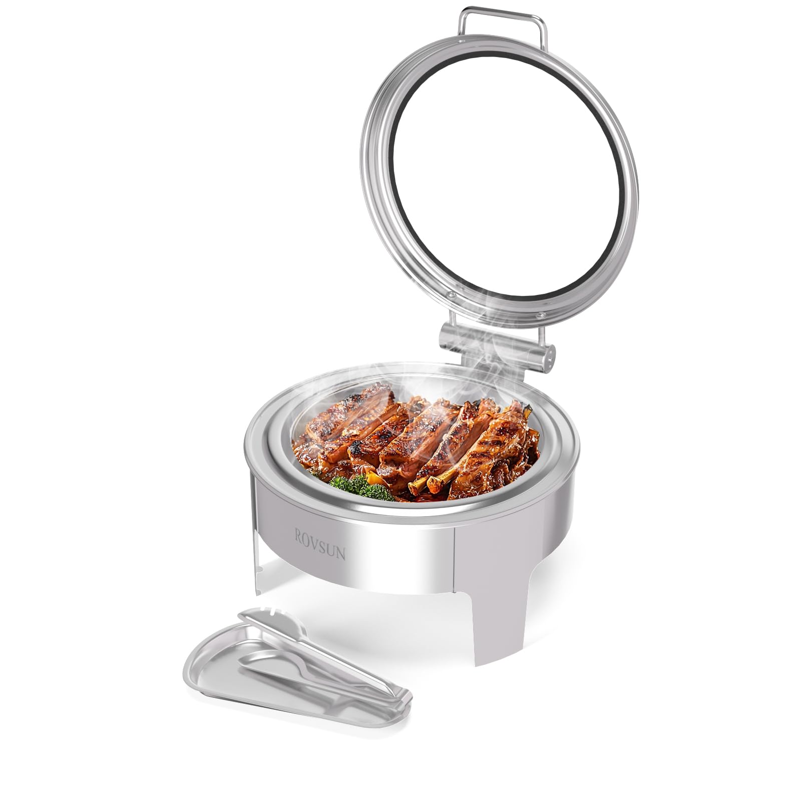 ROVSUN 6 QT Round Silver Chafing Dish Set with Serving Tong
