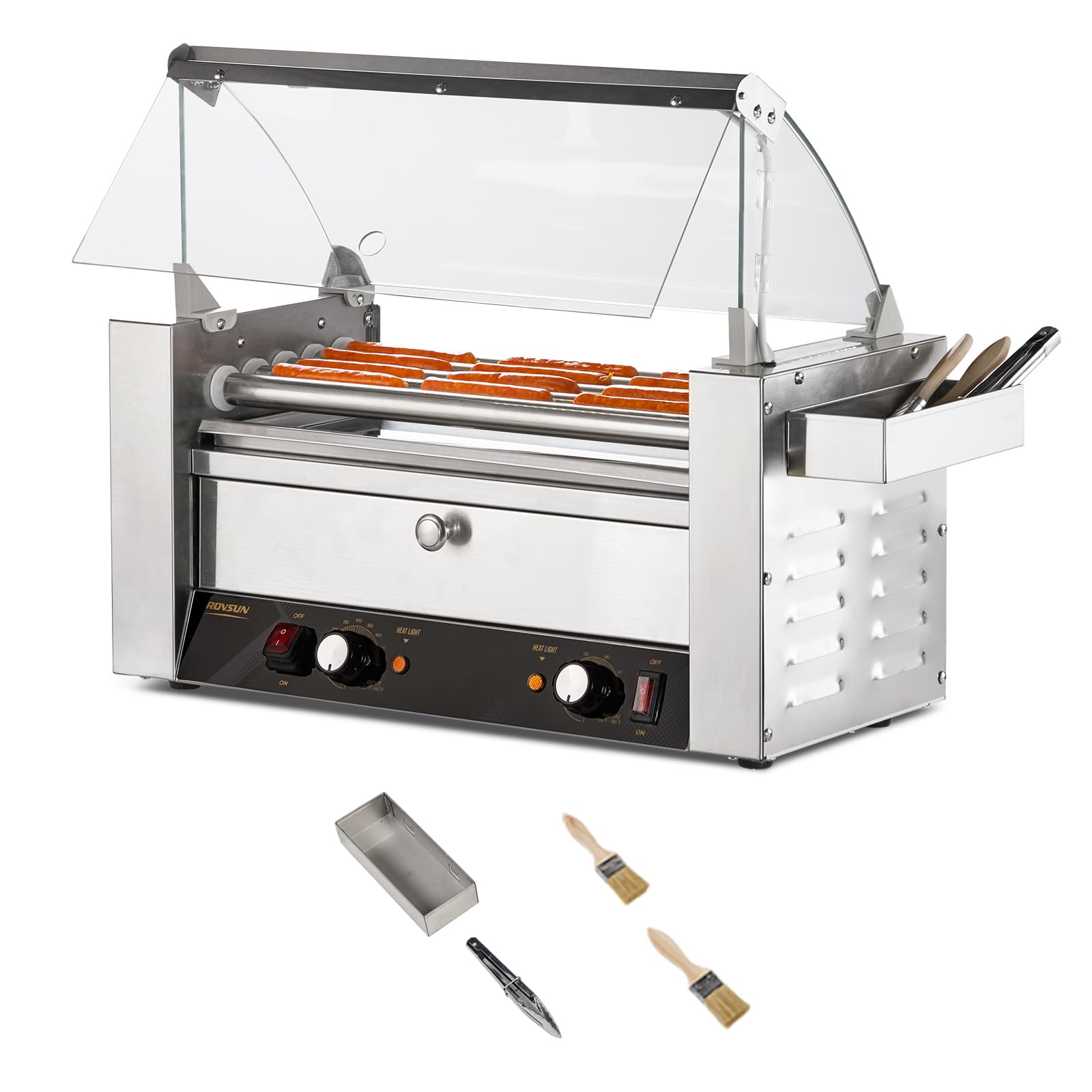 ROVSUN 5 Rollers 900W 110V 12 Hot Dog Roller Grill with Bun Warmer