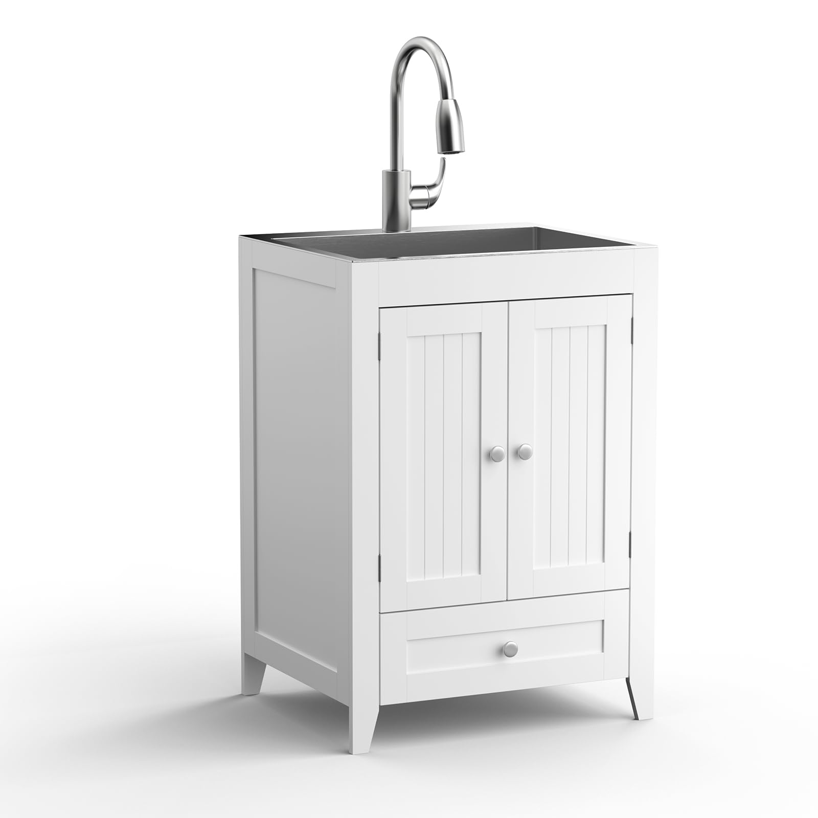 ROVSUN 24" x 20" Utility Sink with Cabinet and Drawer for Kitchen Laundry Room White