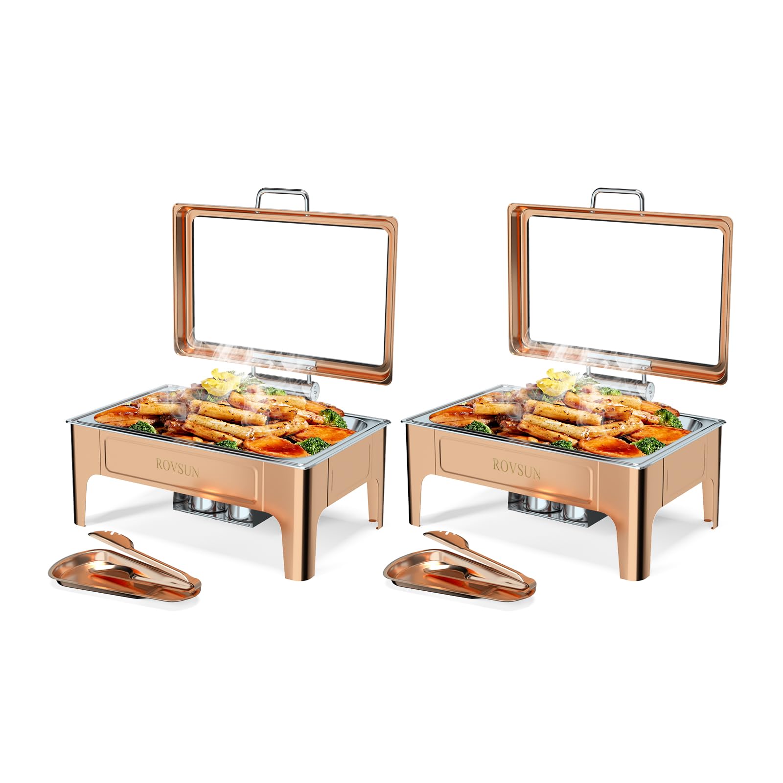 ROVSUN 9 QT Rectangular Rose Gold Chafing Dish Buffet Set with Serving Tong