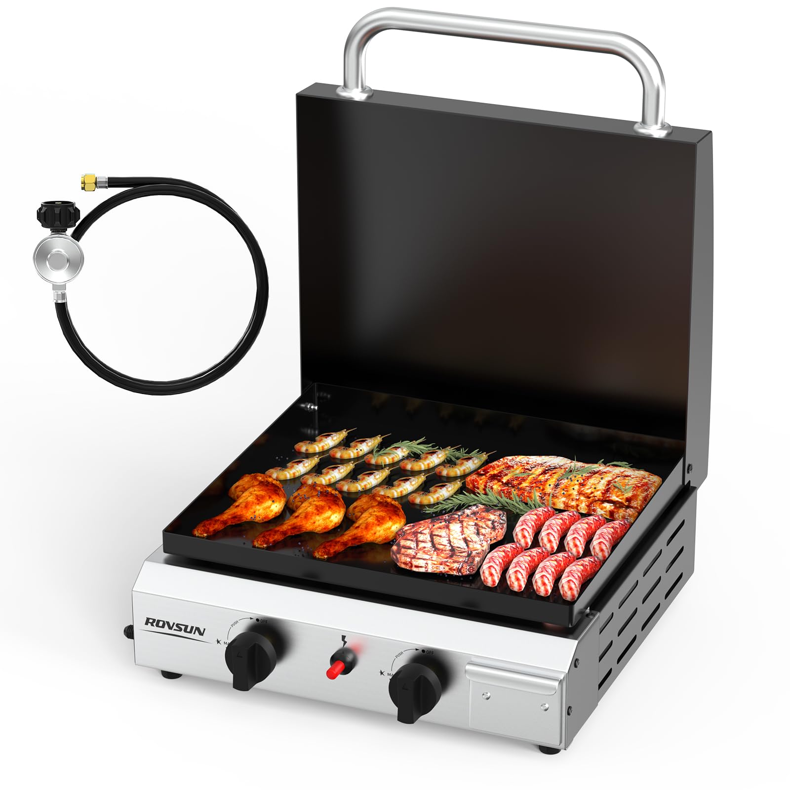 ROVSUN 2 Burner 20,000 BTU Portable Propane Tabletop Flat Top Gas Grill with Lid