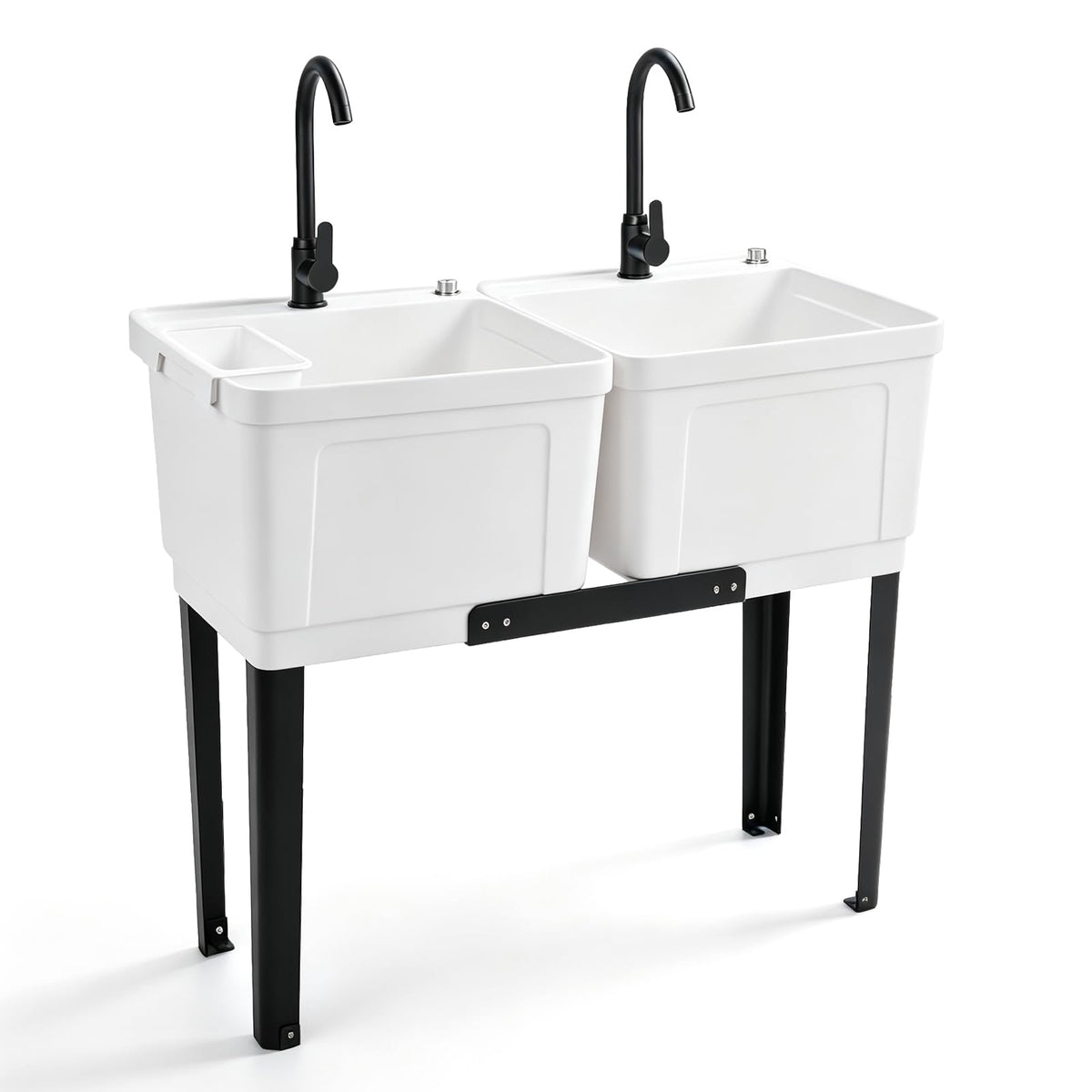 ROVSUN 40" X 19" Double Plastic Laundry Sink with 2 Faucets