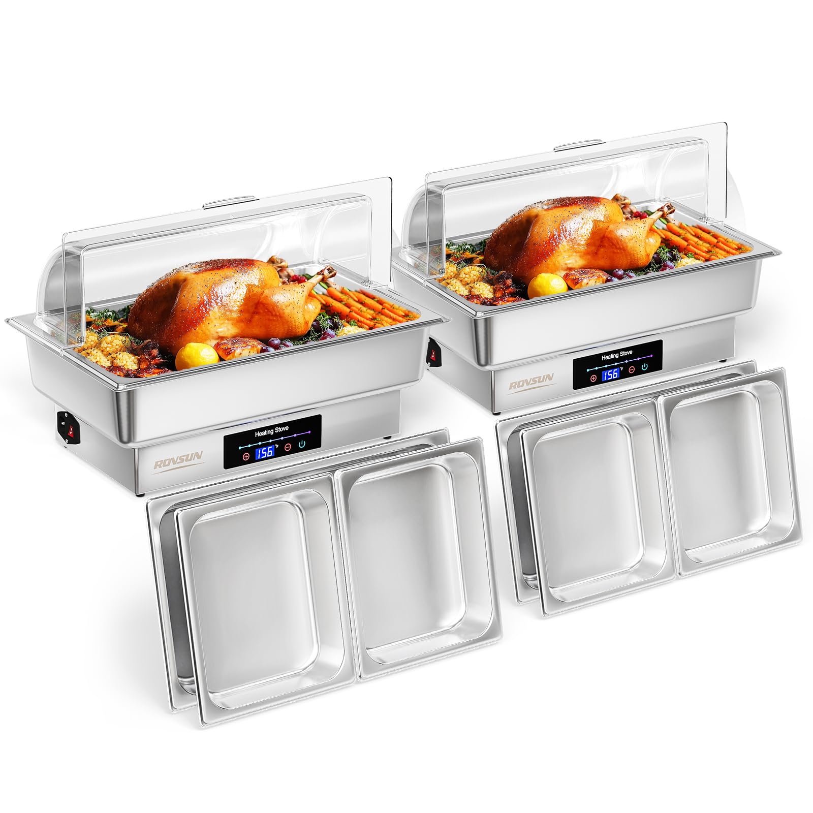 ROVSUN 9 QT Roll Top Electric Chafing Dish Buffet Set with PC Lid/Temp Control