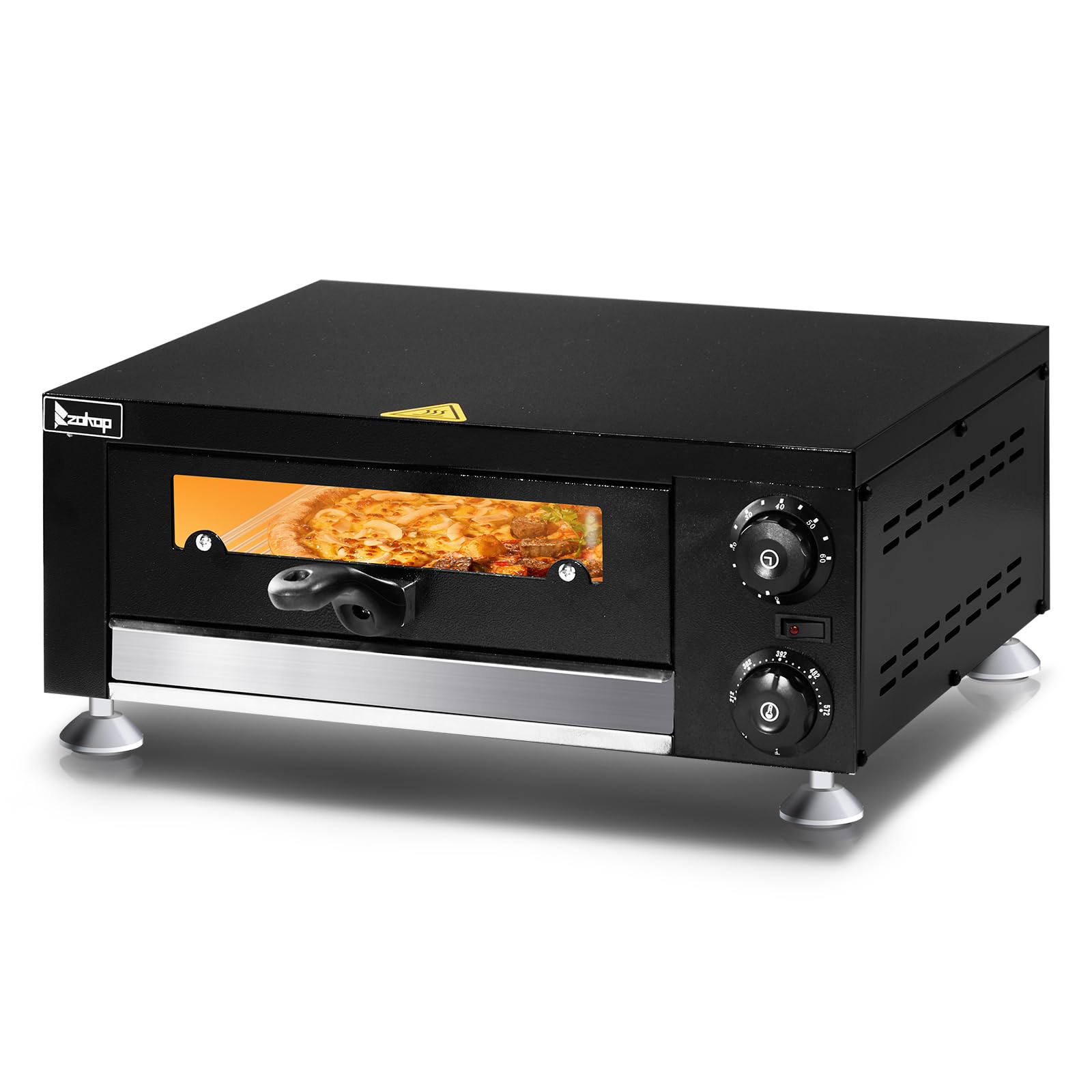 12" 1100W 110V Single Deck Pizza Oven with Visible Window Black