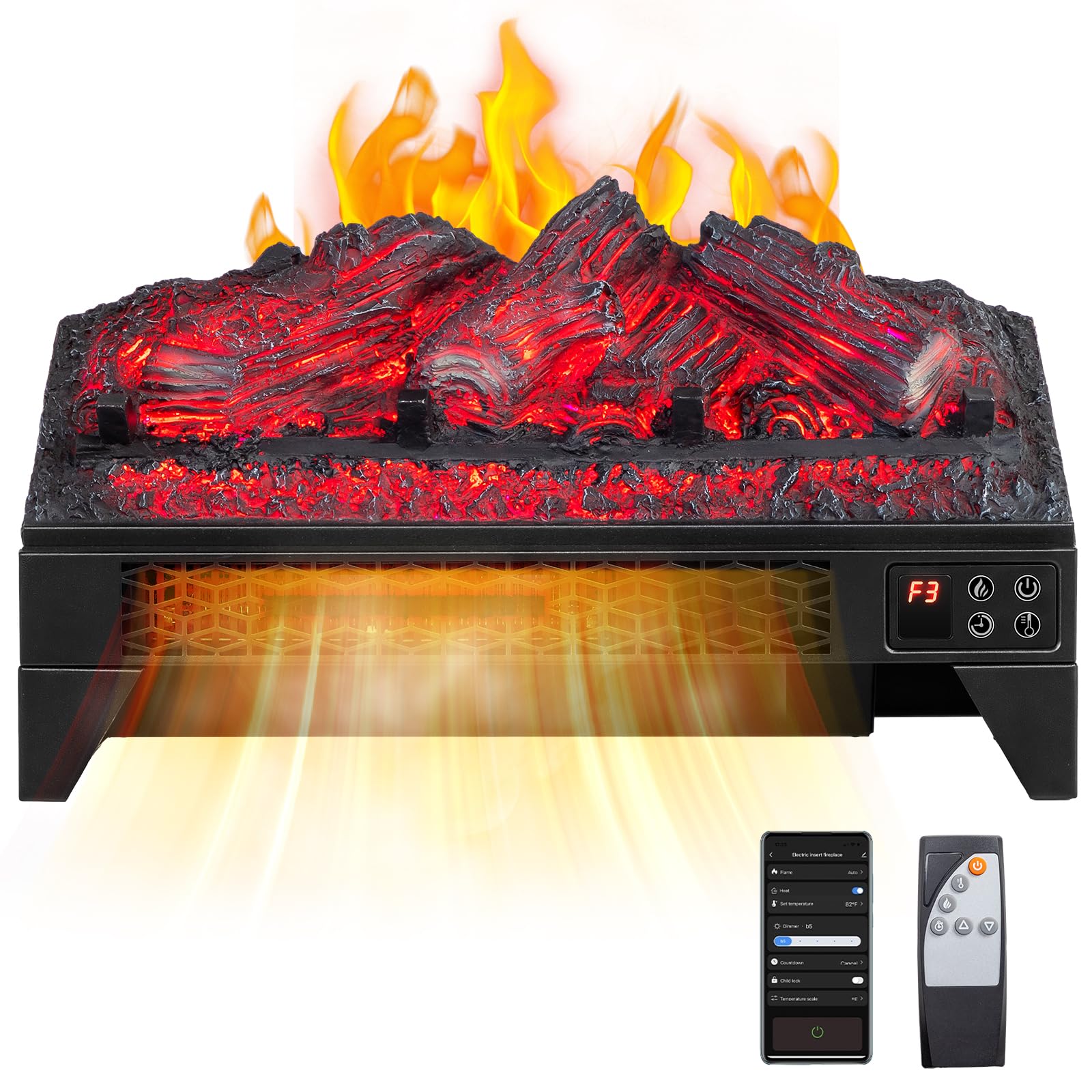 ROVSUN 18" Wide 1400W 120V Electric Fireplace Insert Log with Remote & WiFi Control