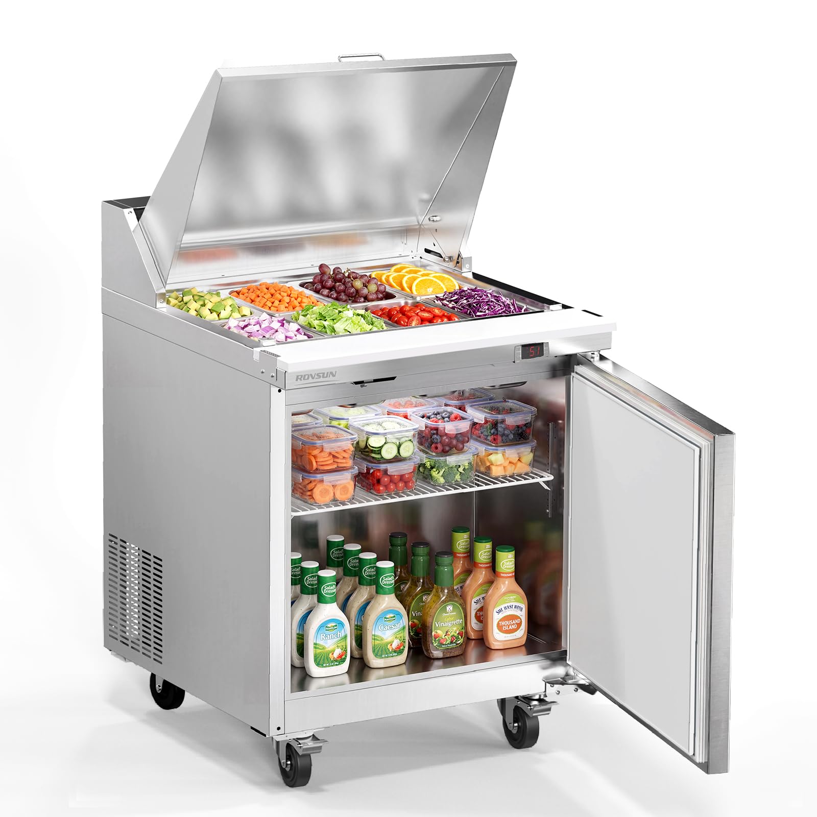 ROVSUN 29" 8-Pan Refrigerated Salad Sandwich Prep Table