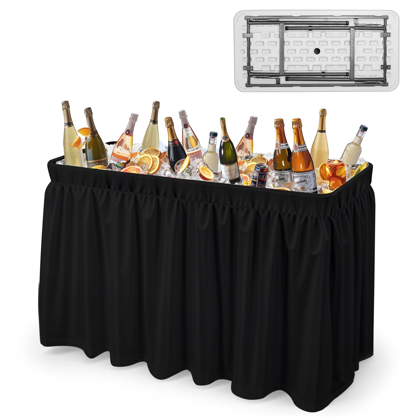 4 FT Party Ice Cooler Folding Table with Matching Skirt Black