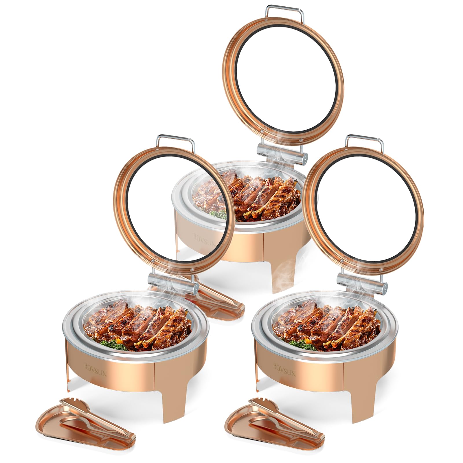 ROVSUN 6 QT Round Rose Gold Chafing Dish Buffet Set with Serving Tong