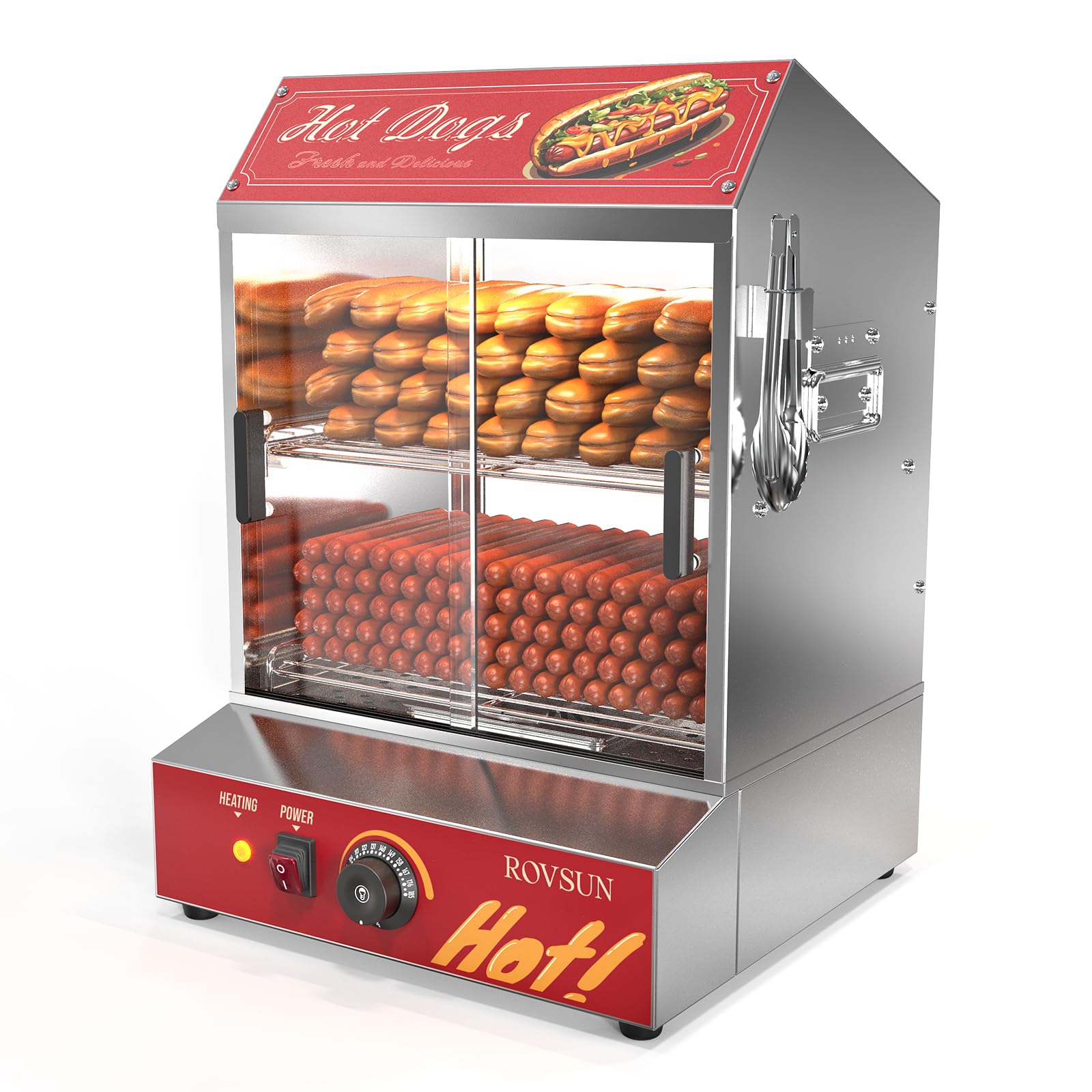 ROVSUN 42.3 QT 500W 110V 235 Hot Dogs / 50 Buns Pre-Cooked Hot Dog Steamer