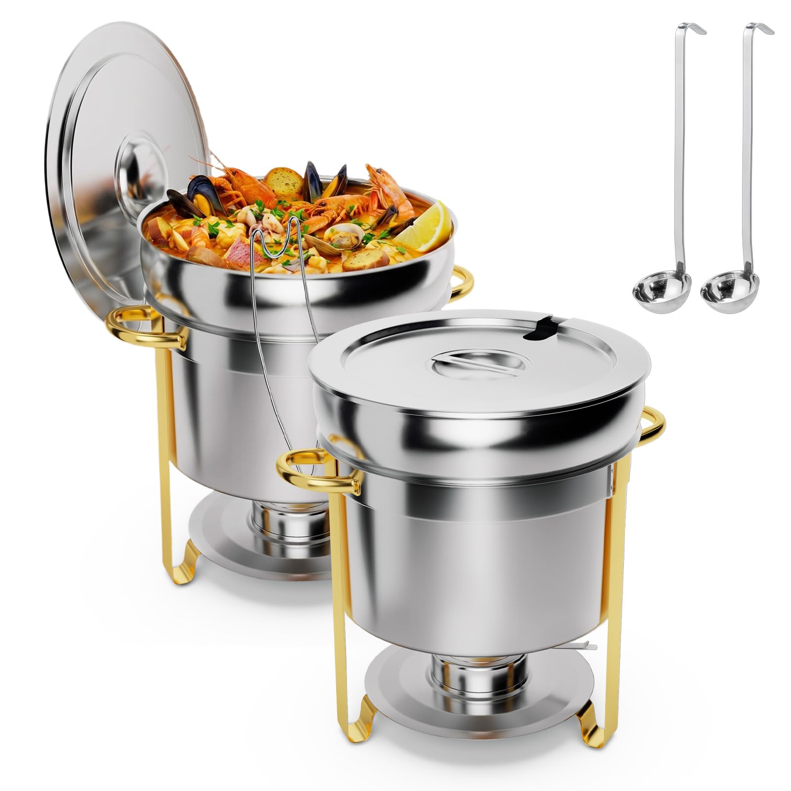 ROVSUN 11 QT Round Silver-Gold Buffet Soup Chafer with Lid Holder
