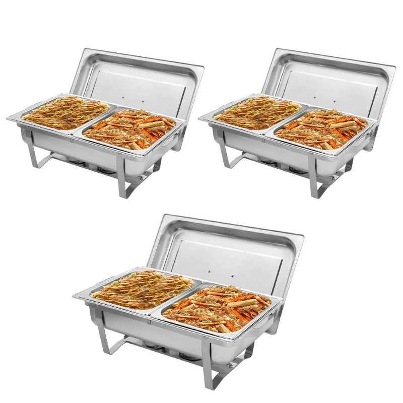 ROVSUN 8 QT Rectangle Stainless Steel Chafing Dish Buffet Set with 2 Half Size Food Pans