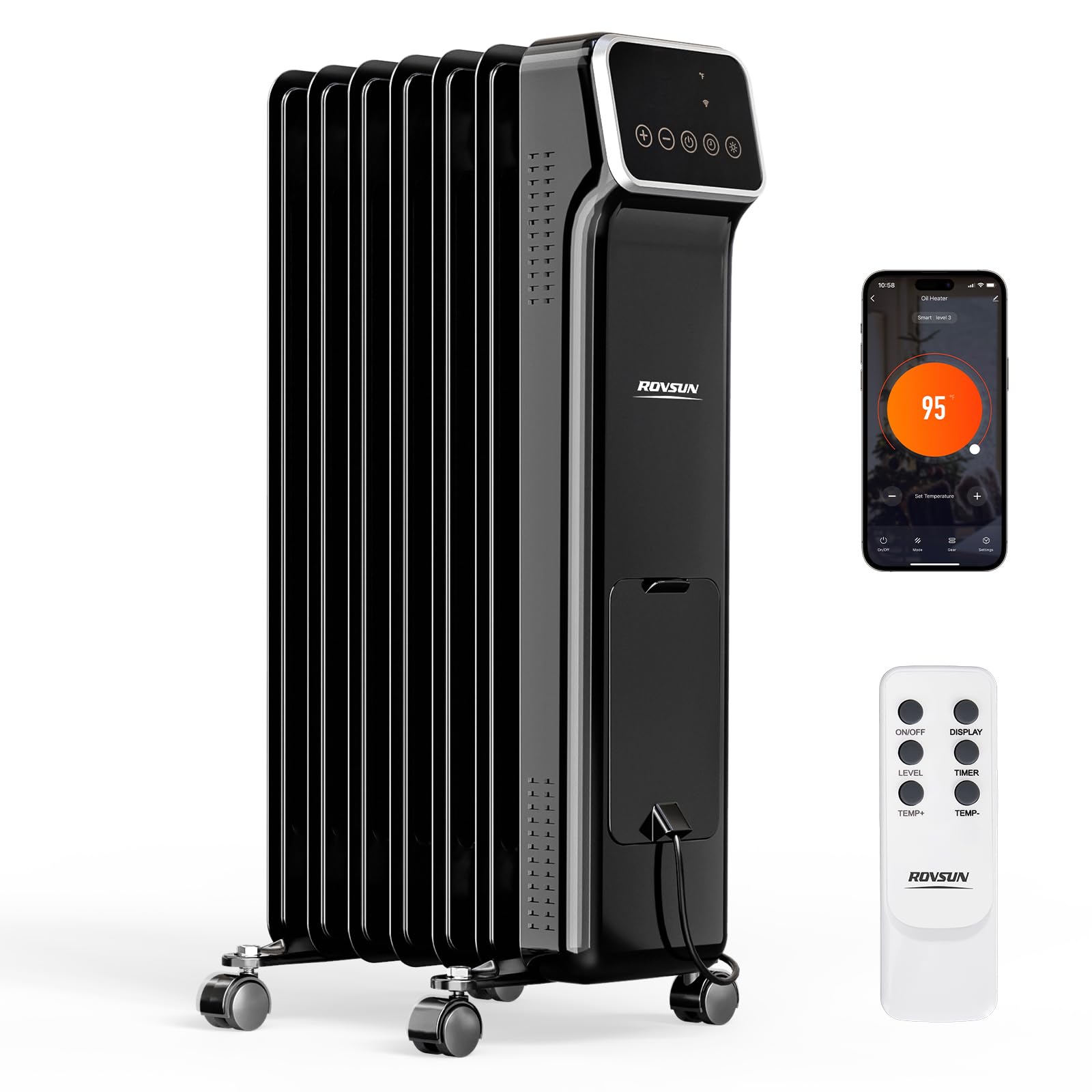 ROVSUN 1500W 120V Oil Filled Radiator Heater with Remote & APP Black