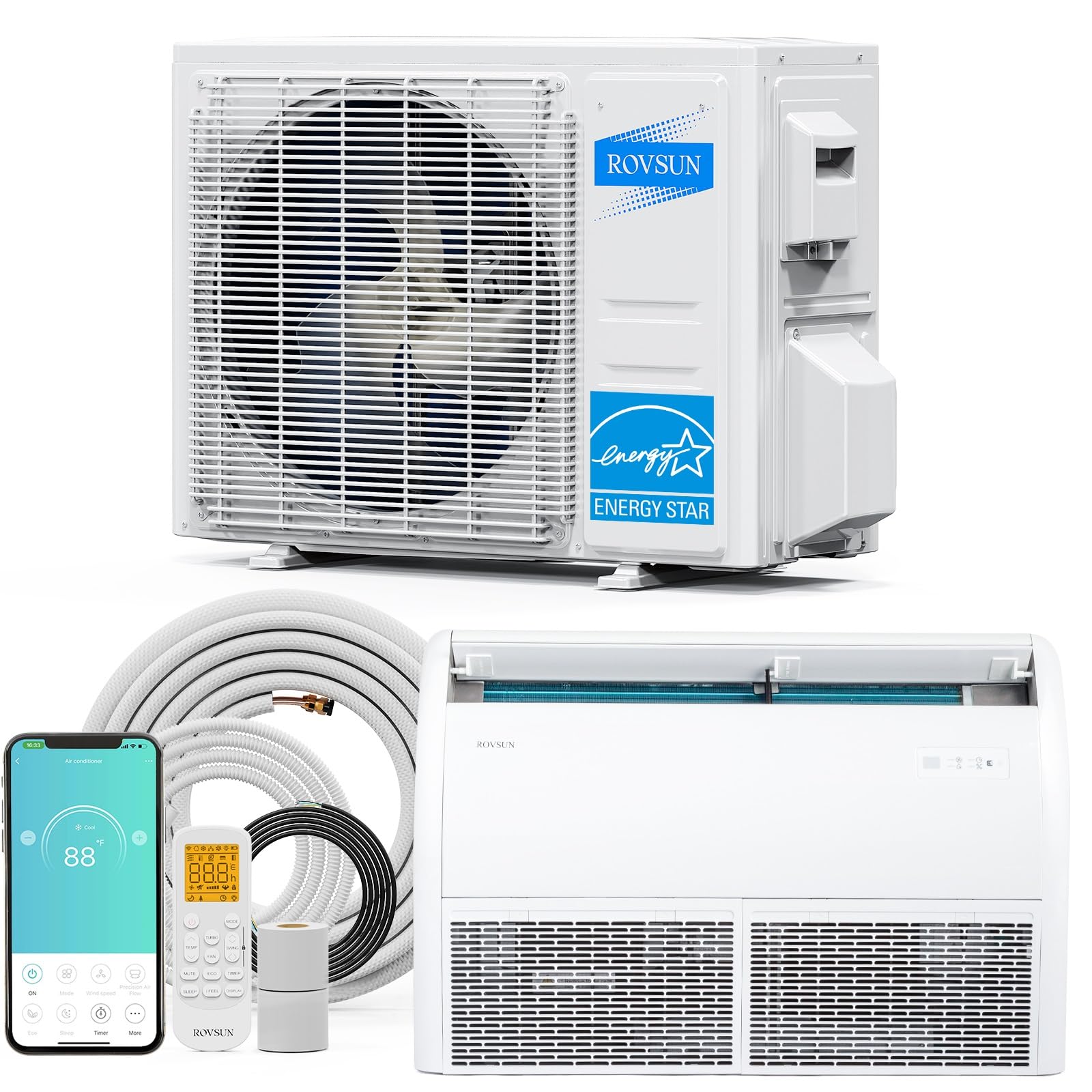 ROVSUN 22,200 BTU 23 SEER2 230V Floor Ceiling Mini Split with Heat Pump & Install Kit