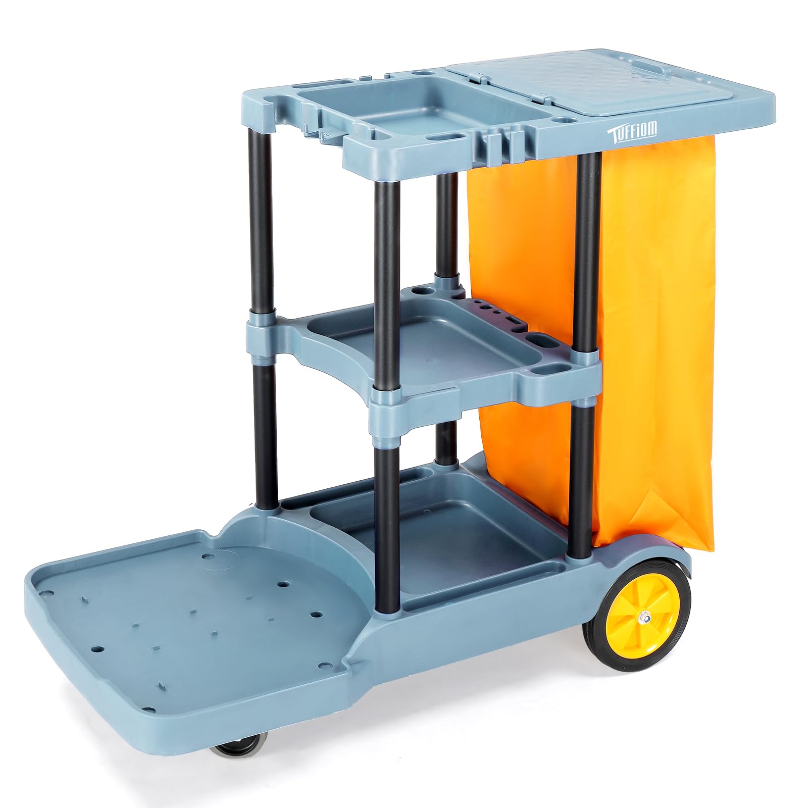 3-Tier 500 LBS Capacity Janitorial Cart with 22 Gallon Bag Blue