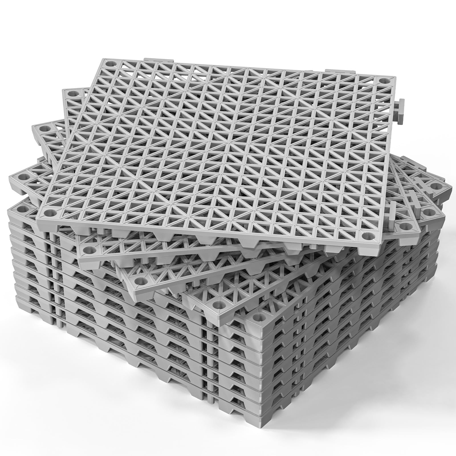ROVSUN 12" x 12" Interlocking Drainage Mat Non-Slip with Holes Grey