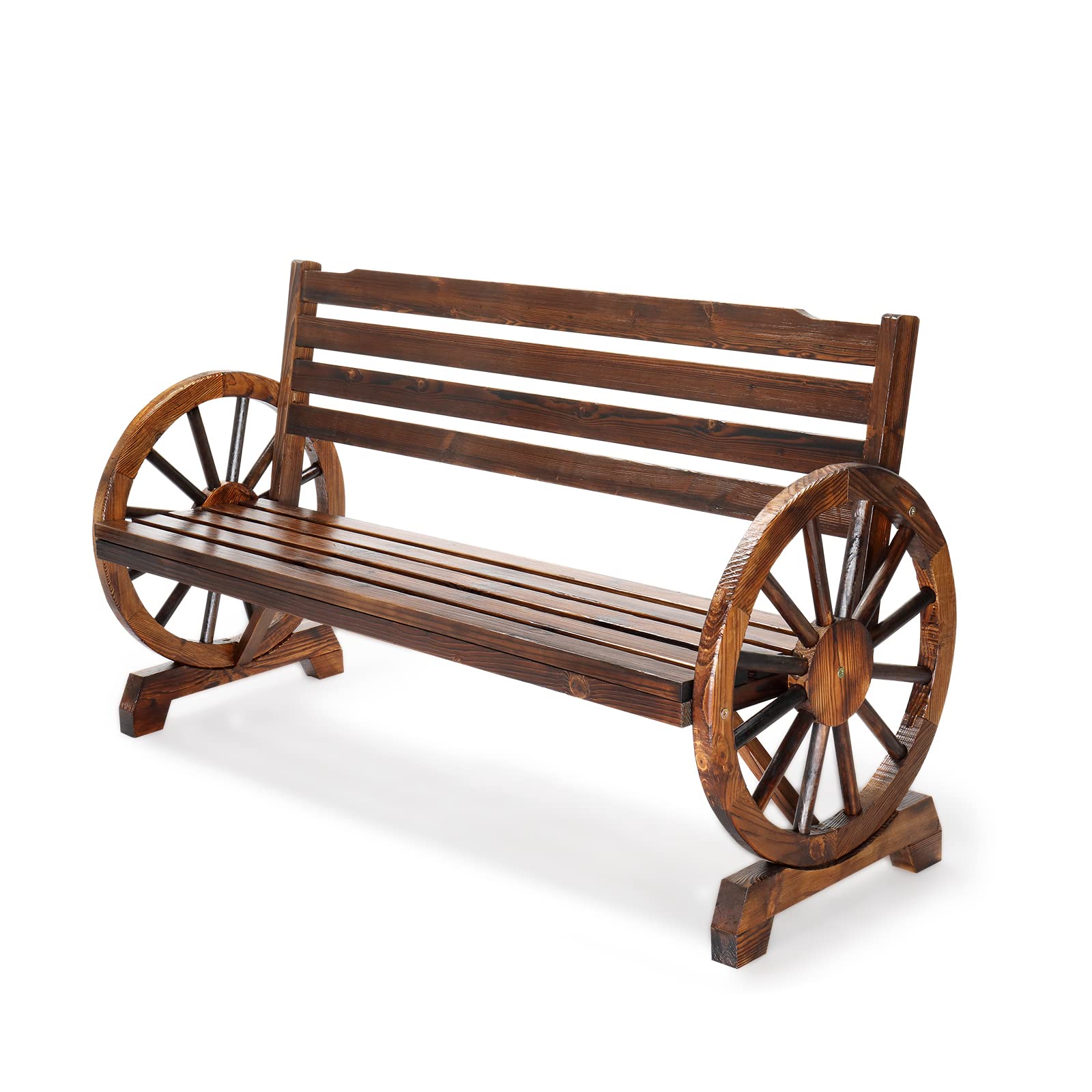 55" Outdoor Bench with Rustic Wooden Wheel