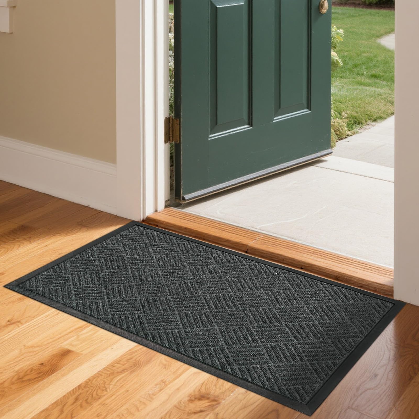 ROVSUN 35.4" × 23.6" Front Door Mat with Diamond Pattern Diamond Non-Slip Grey