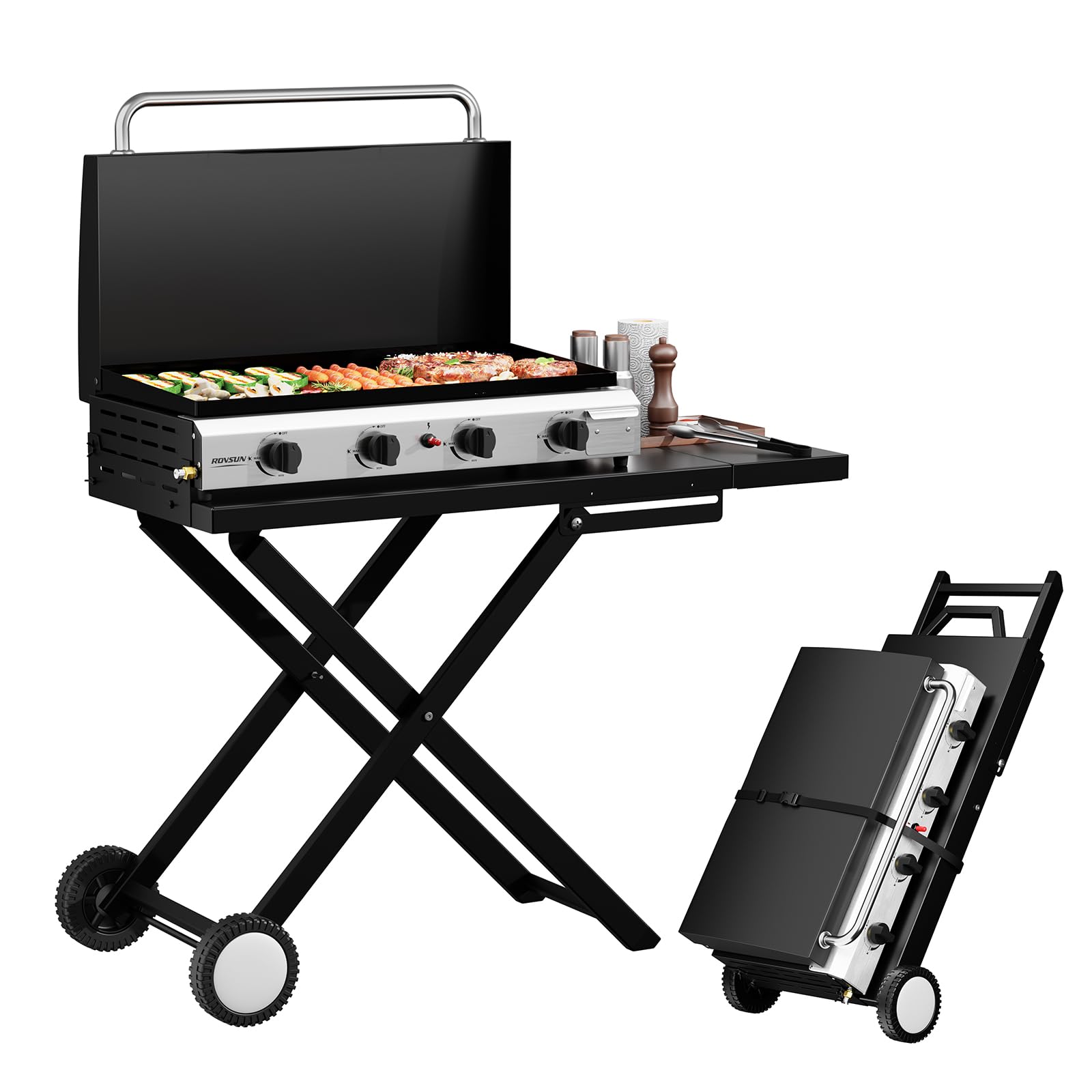 ROVSUN 4-Burner 40,000 BTU Foldable Propane Griddle with Wheels & Lid