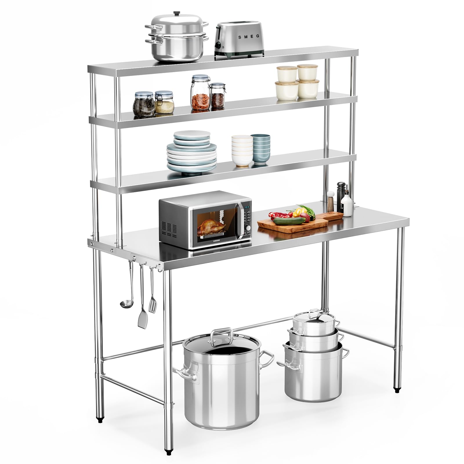 ROVSUN 48" X 24" Stainless Steel Table with Overshelves