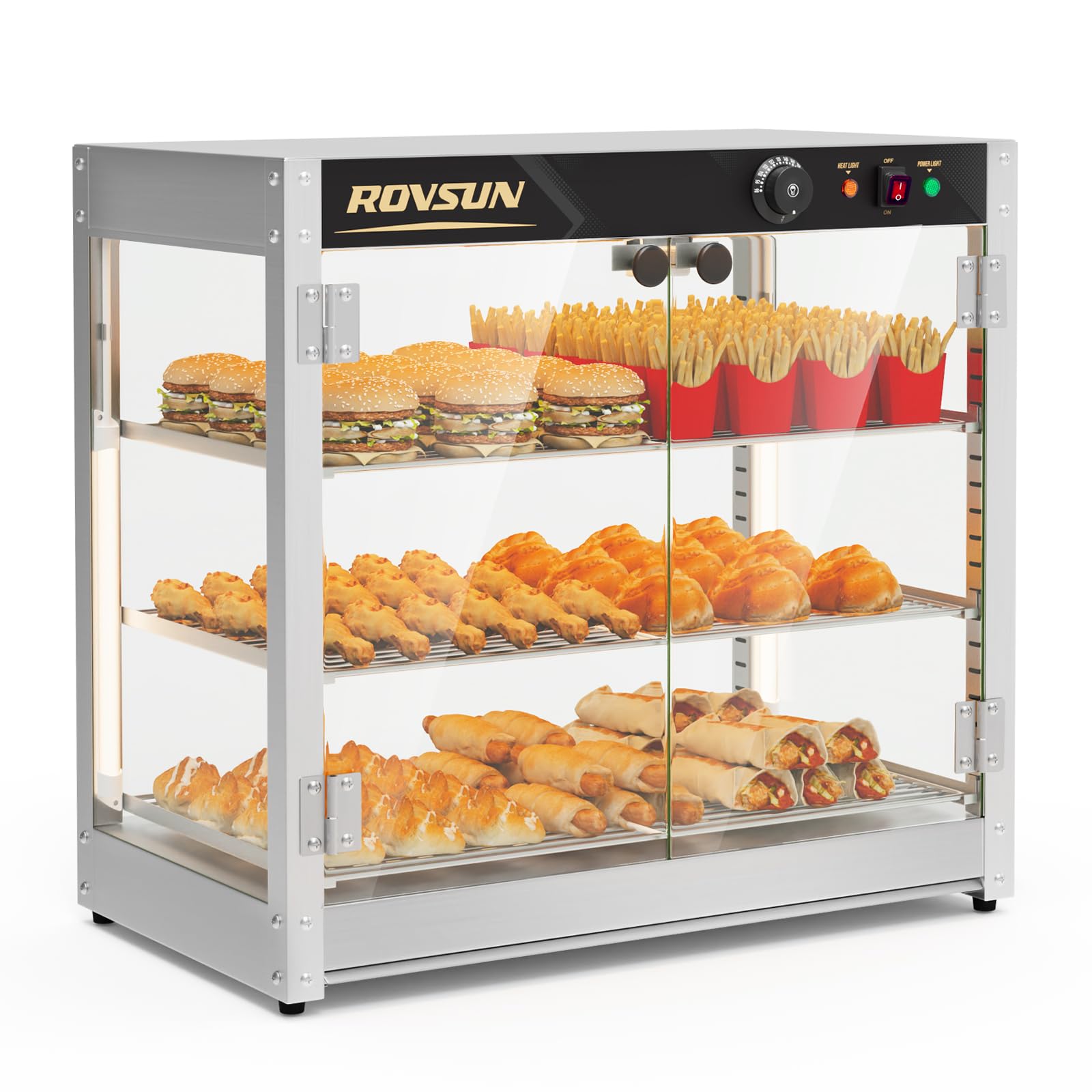 ROVSUN 3-Tier 27" 800W 110V Food Warmer Cabinet for Pizza, Pretzel