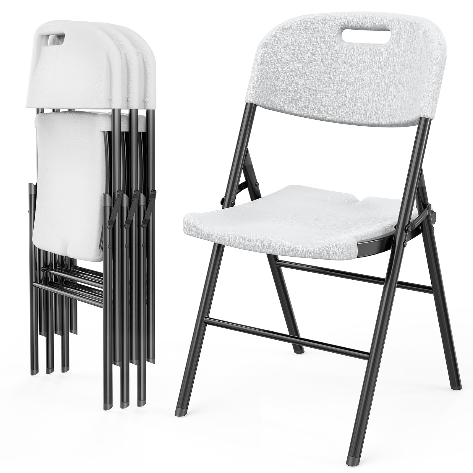 Portable HDPE Plastic Folding Chair with Steel Frame White