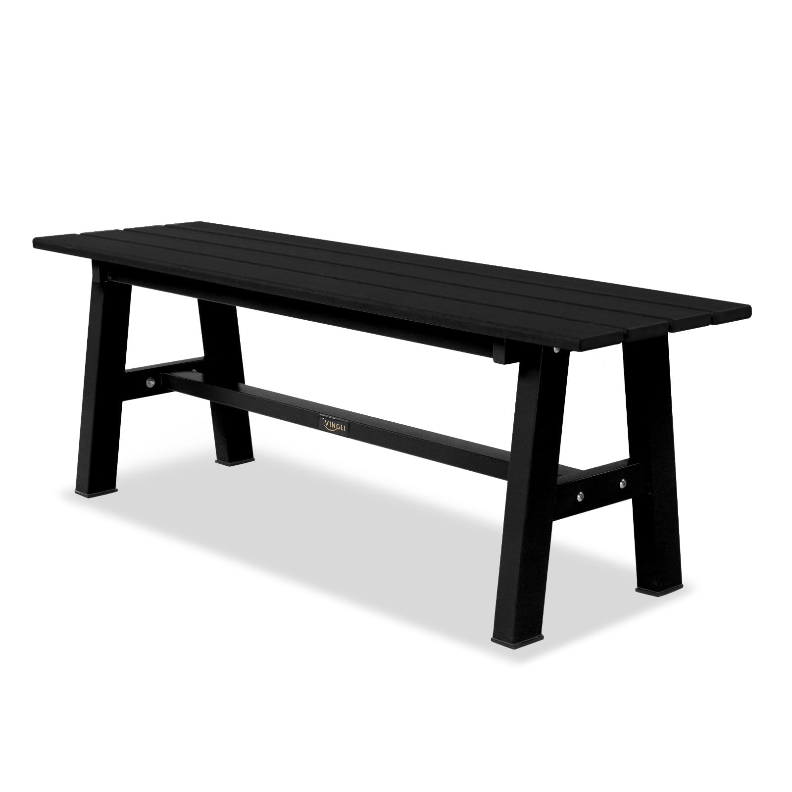 47" HDPE Outdoor Bench with Metal Legs Black