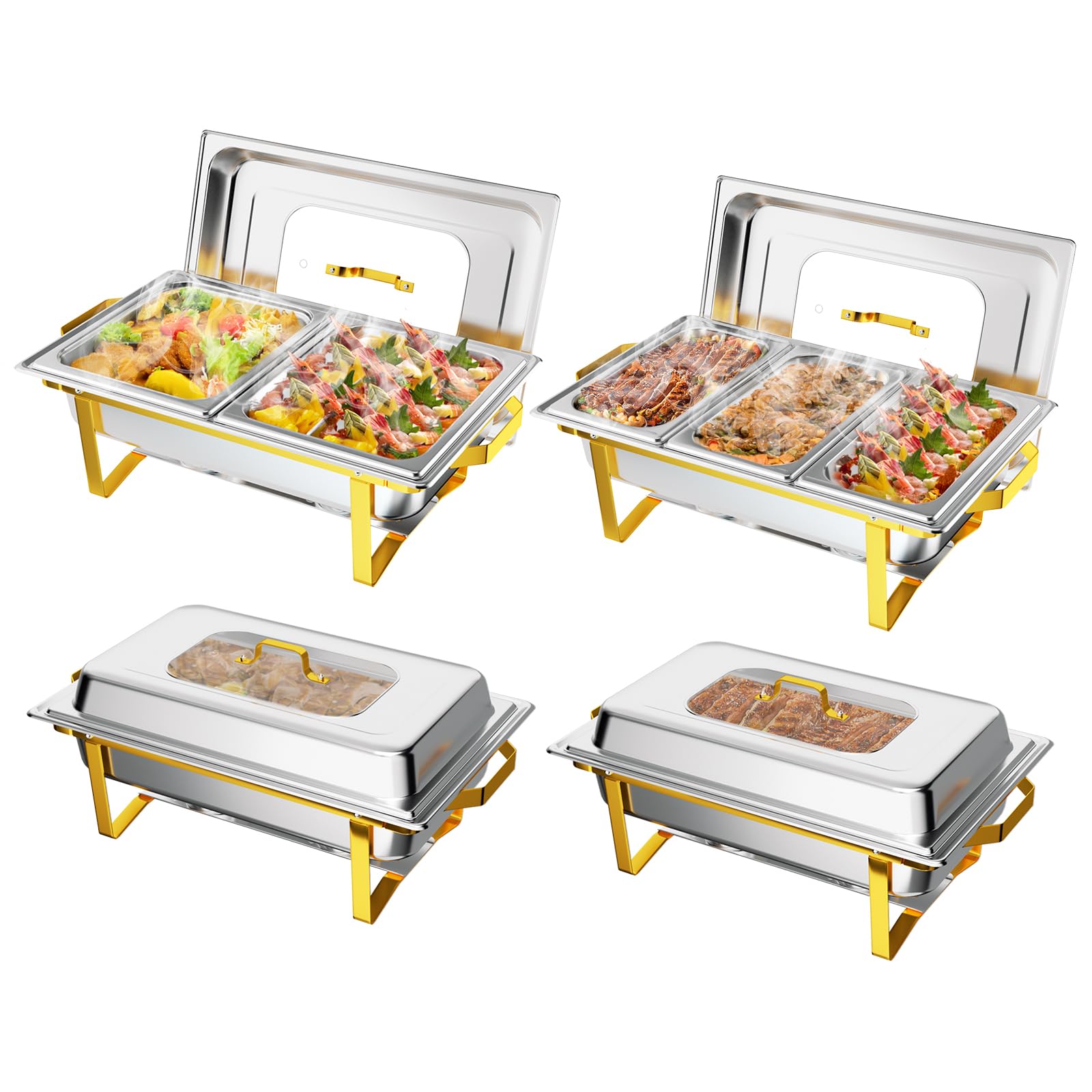 ROVSUN 9 QT Rectangle Chafing Dish Set with Glass Lid & Folding Frame