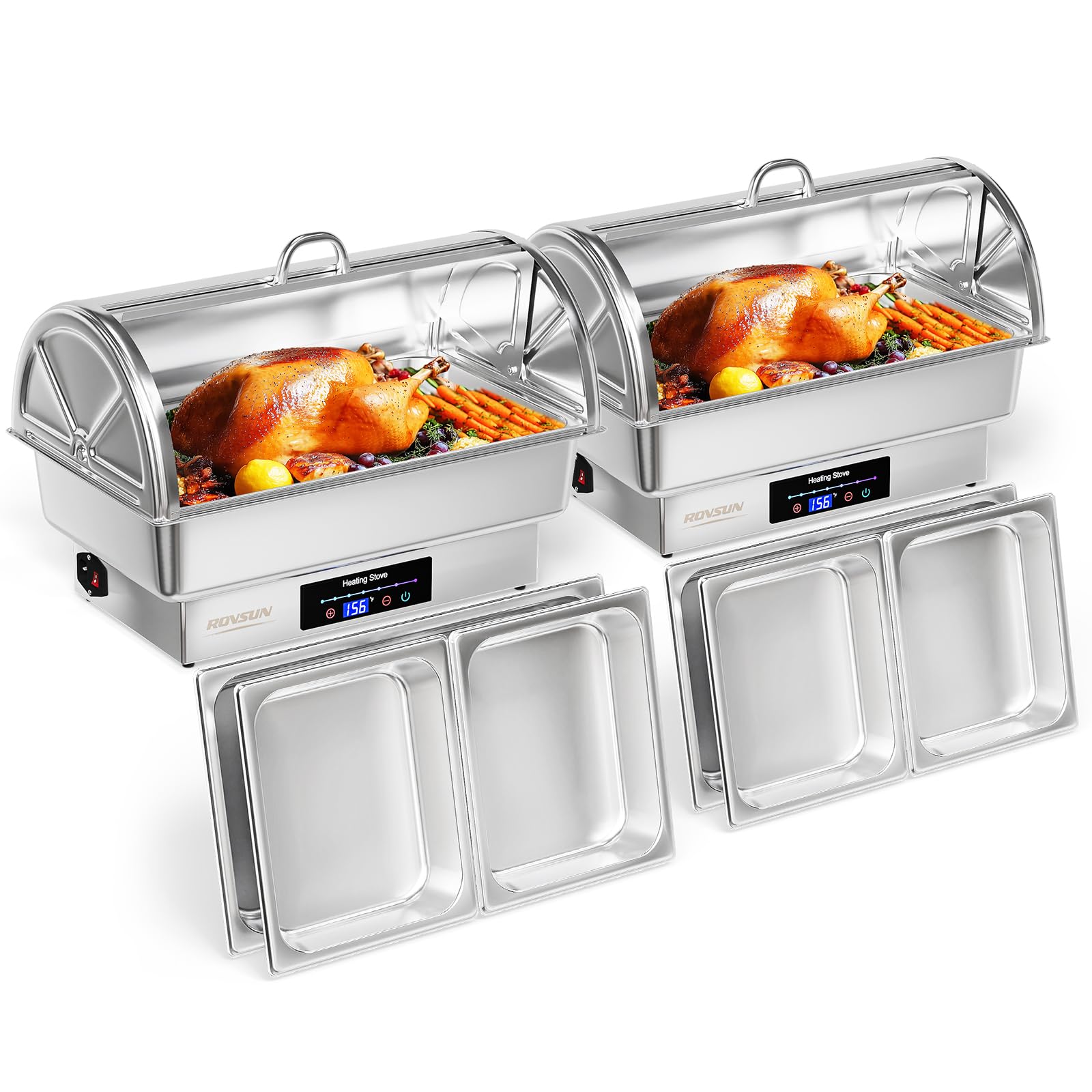ROVSUN 9 QT Roll Top Stainless Steel Electric Chafing Dish Buffet Set with Temp Control