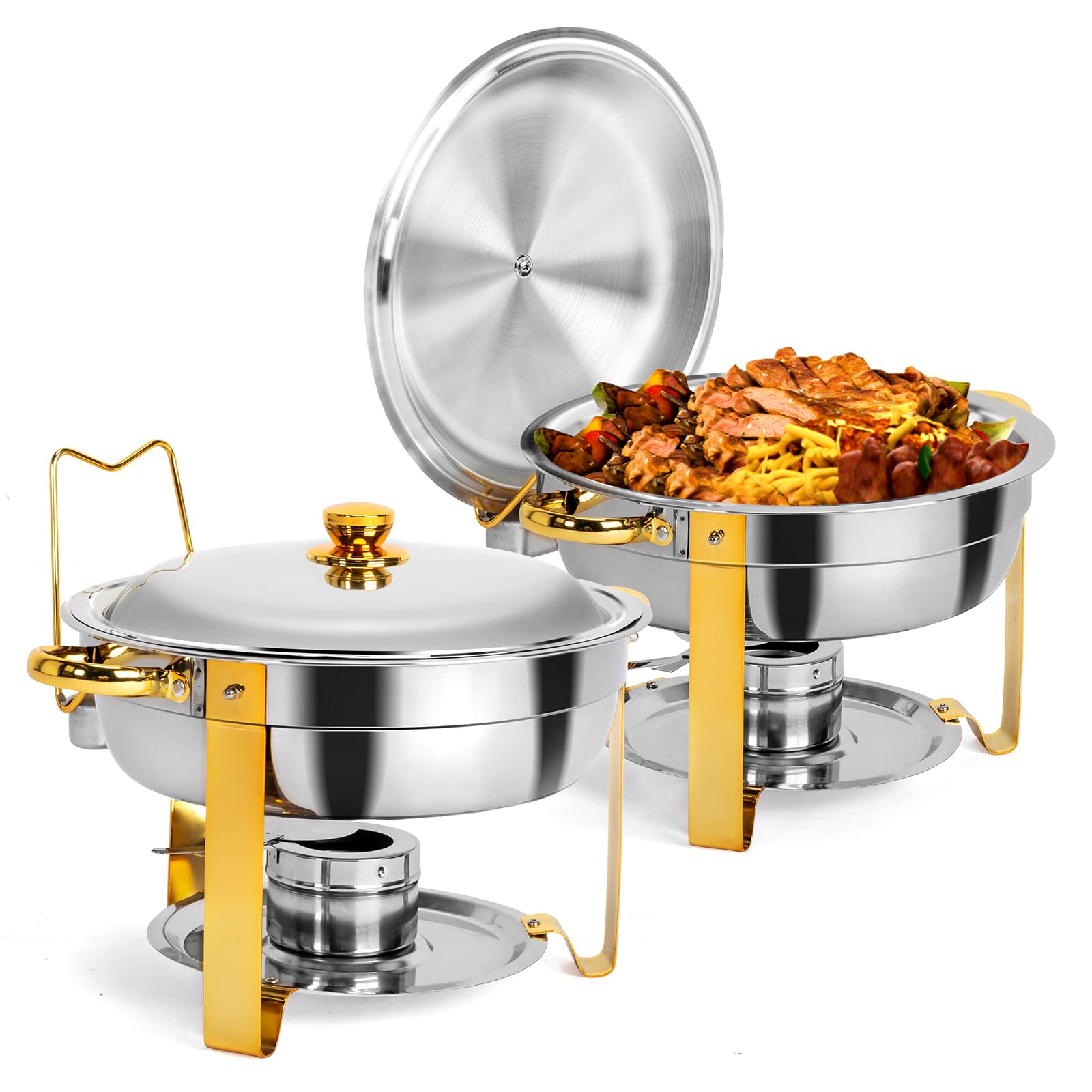 ROVSUN 5 QT Round Gold Chafing Dish Set with Stainless Steel Lid Holder
