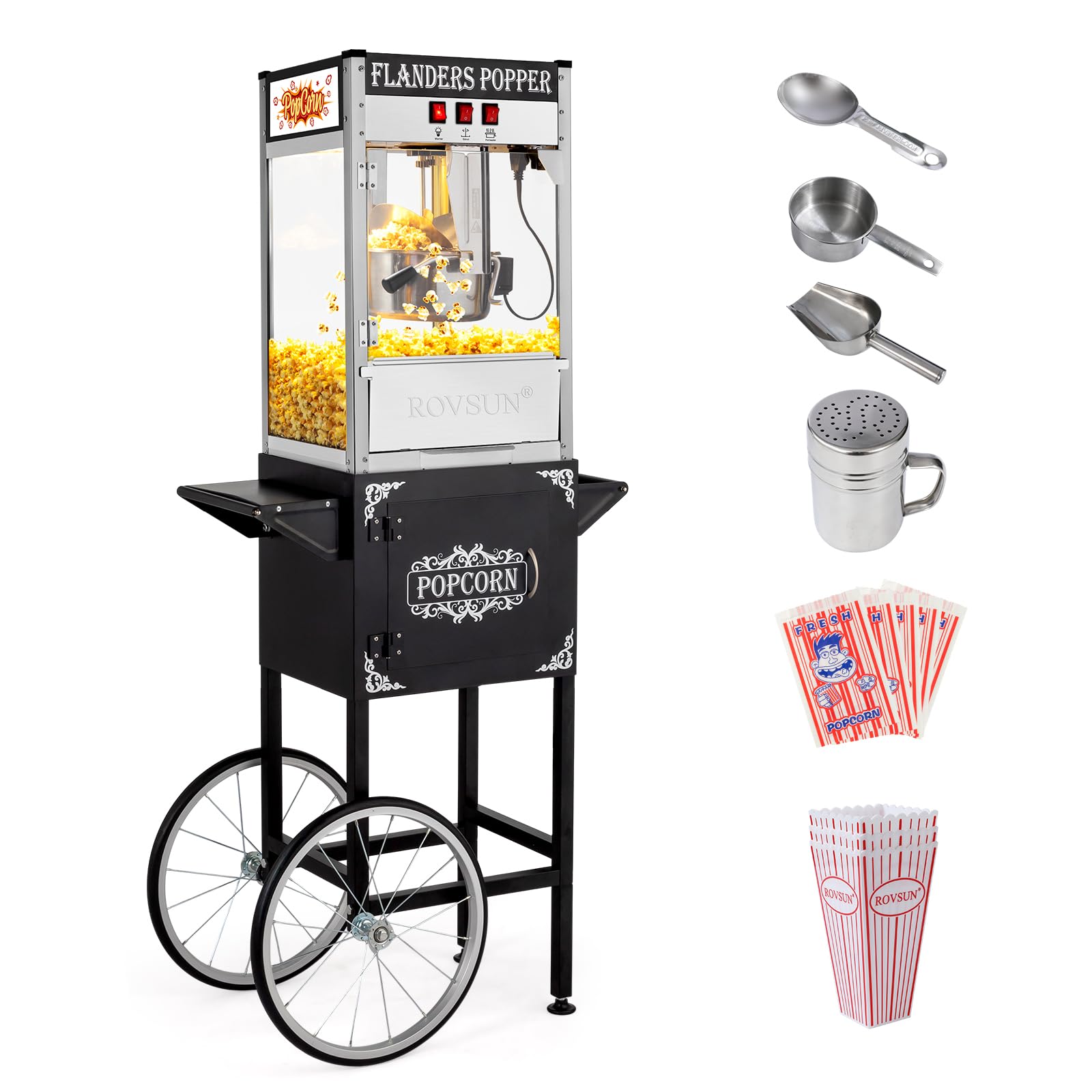 ROVSUN 10 oz Black Popcorn Machine with Cart