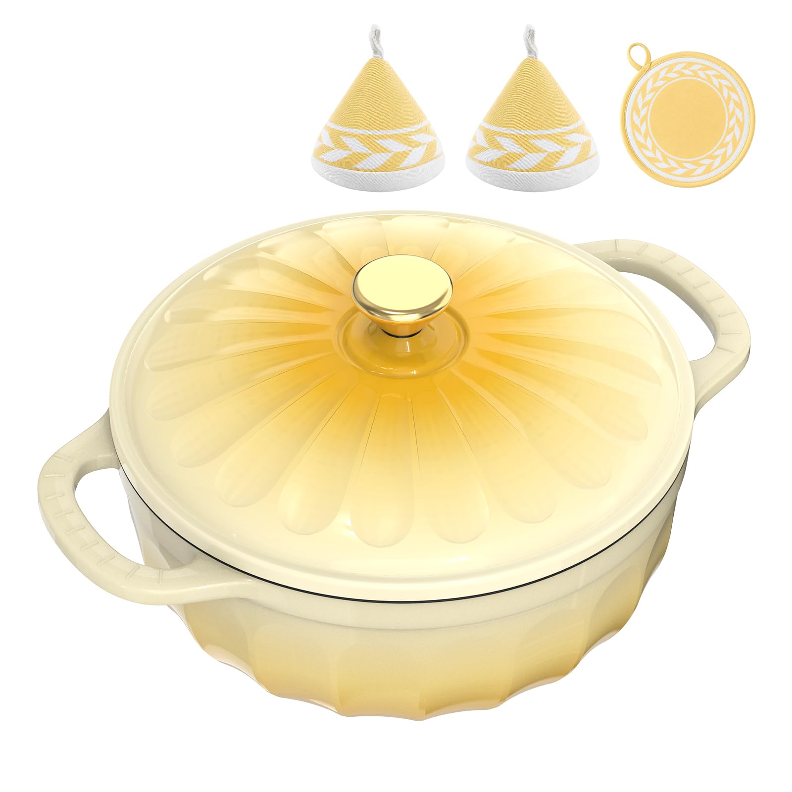 ROVSUN 5 QT Enameled Cast Iron Round Dutch Oven Yellow Gradient