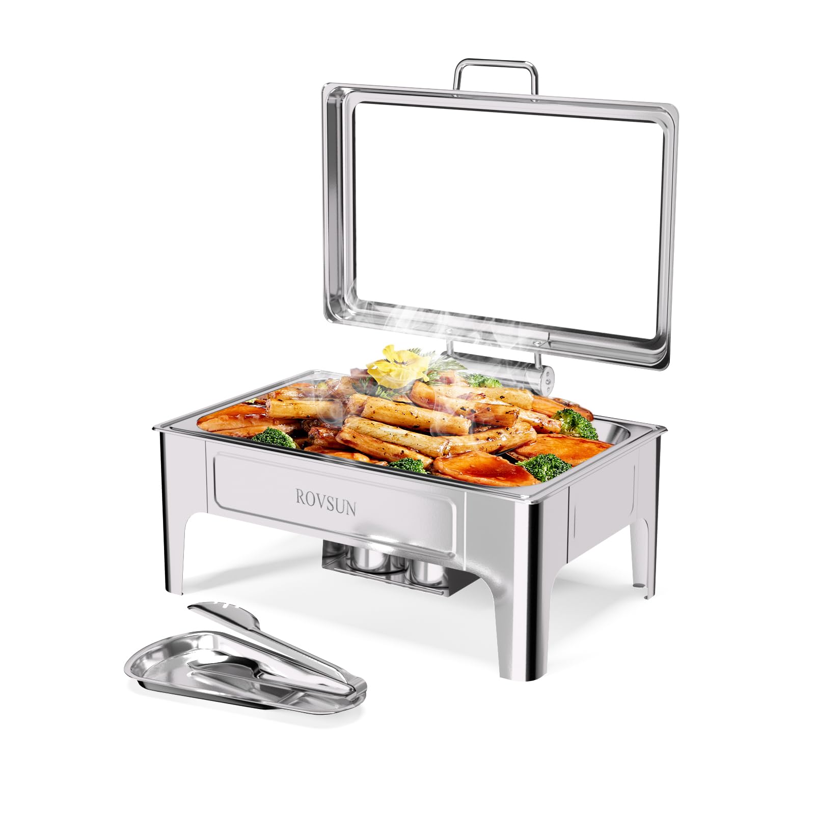 ROVSUN 9 QT Rectangle Silver Chafing Dish Set with Serving Tong
