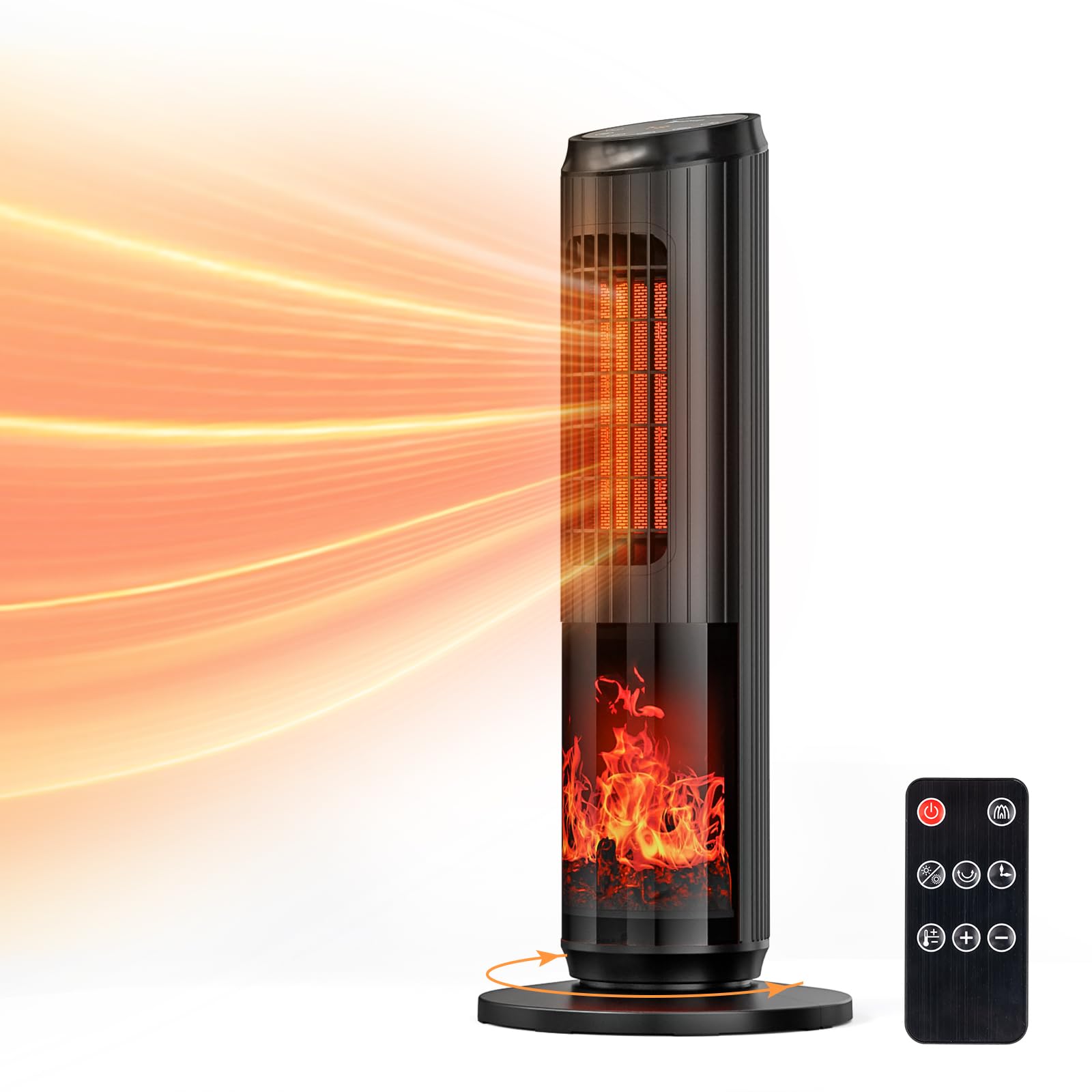 25"H 1,500W 120V Electric Space Heater with Remote Black