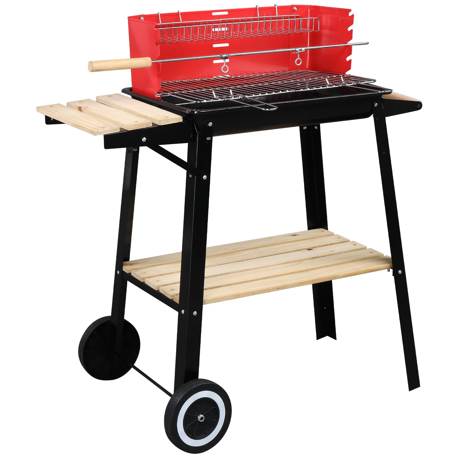 ROVSUN BBQ Charcoal Grill Outdoor Patio with Wheels & Shelves