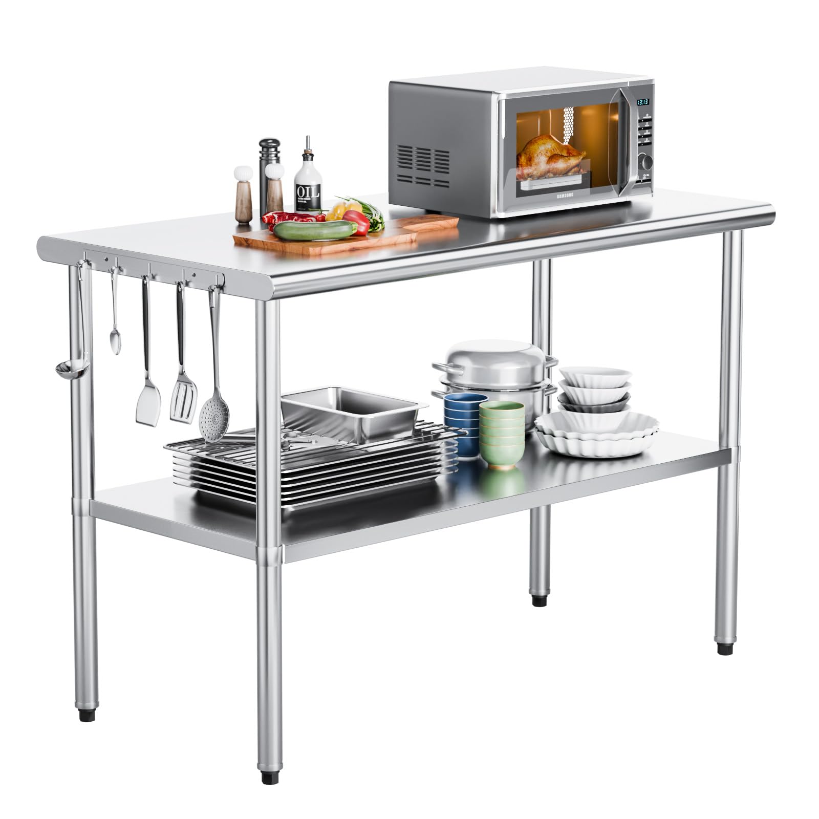 ROVSUN 47" x 24" Stainless Steel Table with Undershelf