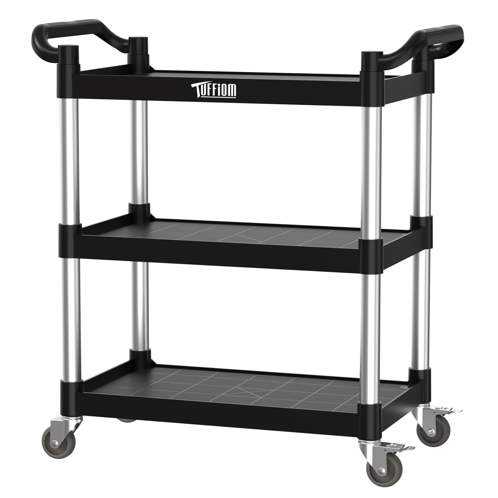 3-Tier 31" x 16" 390 lb. Capacity Plastic Utility Cart/Bussing Cart Black