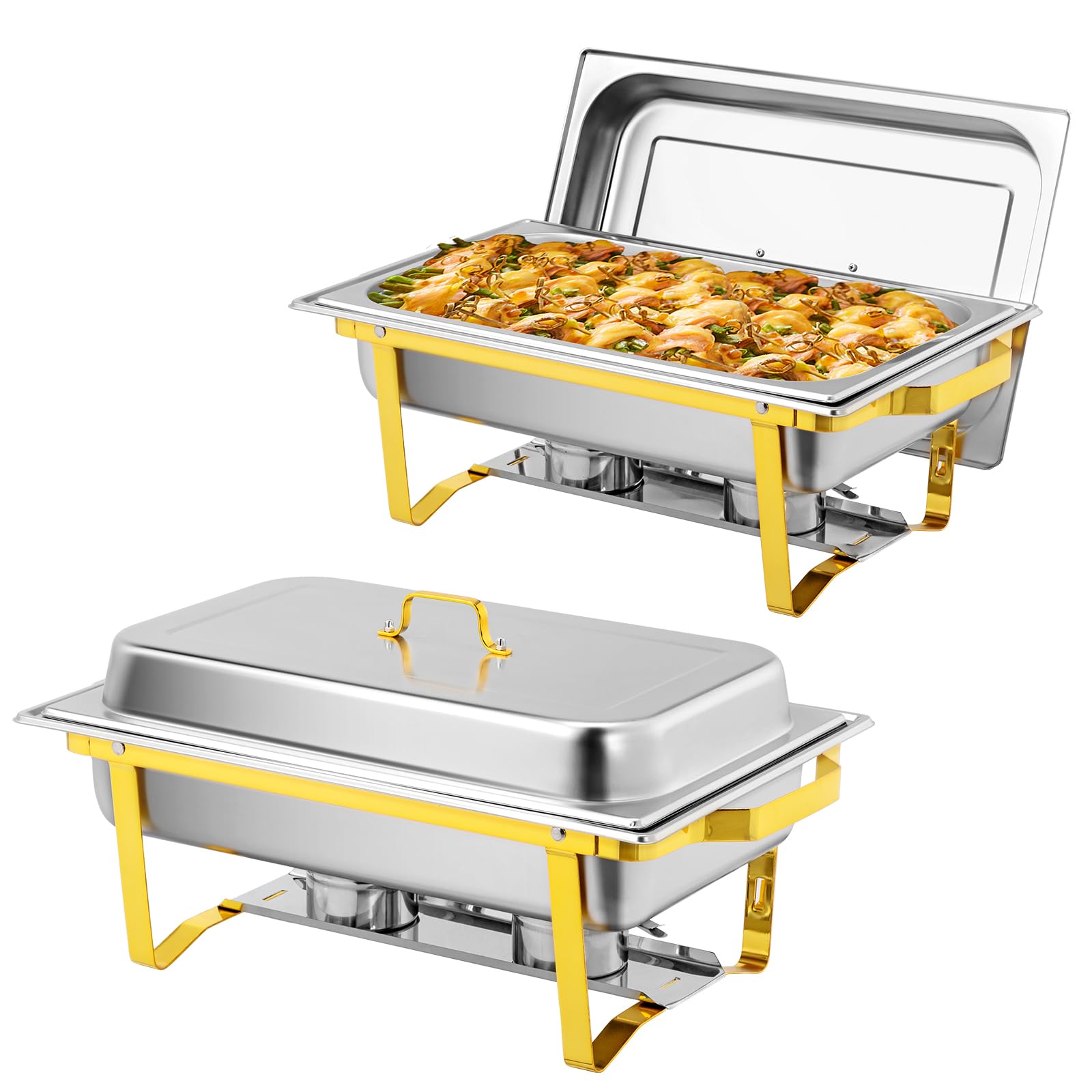 ROVSUN QT Rectangle Gold Chafing Dish Buffet Set with Full Size Pans