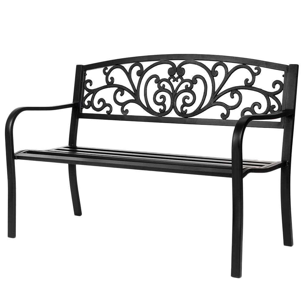 50" Outdoor Bench Metal with Floral Back