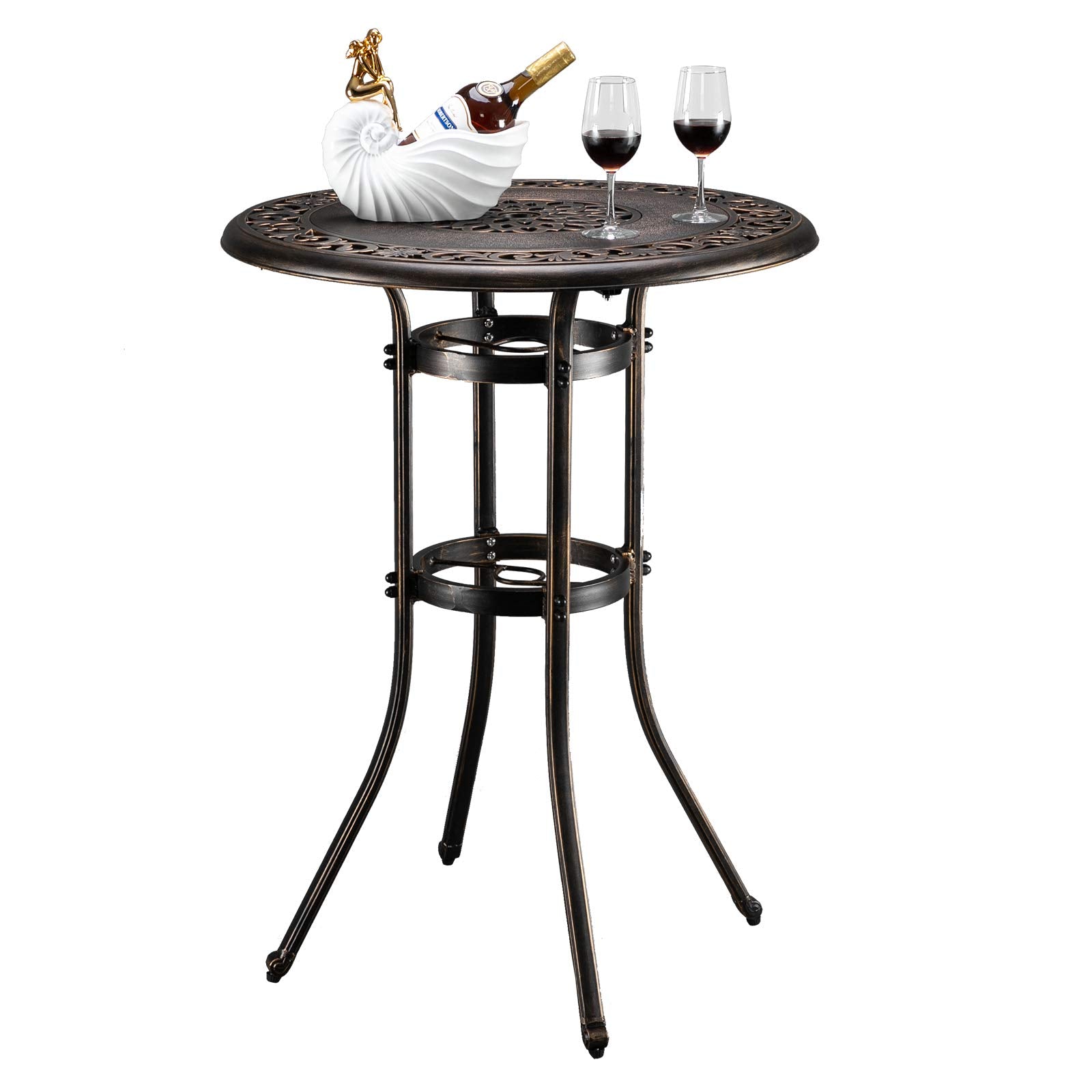 32" Round Outdoor Bar Table with Umbrella Hole Bronze