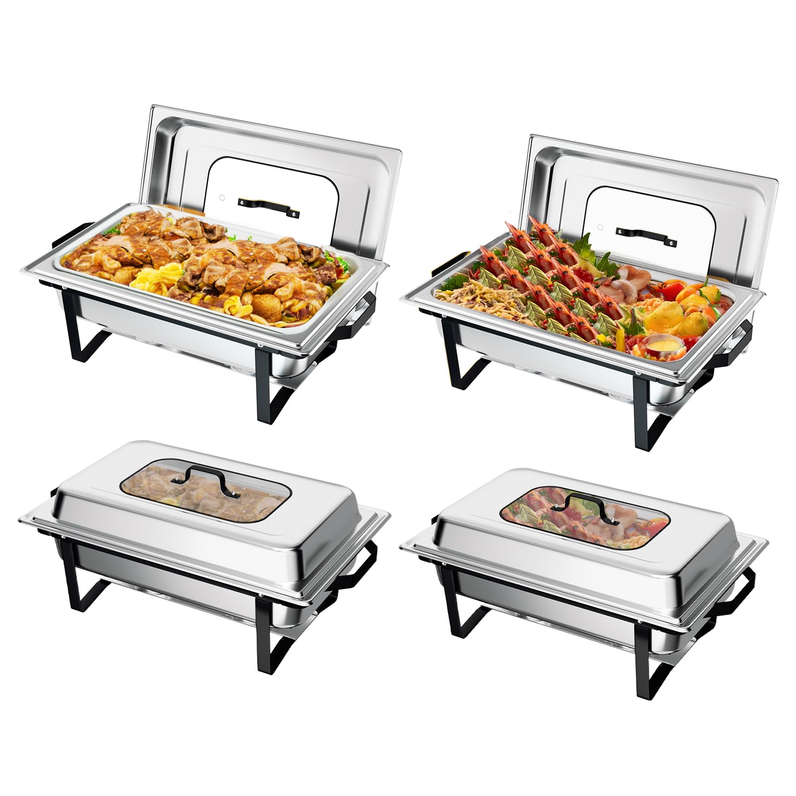 ROVSUN 9 QT Black-Silver Chafing Dish Buffet Set with Glass Lid & Full-Size Pans